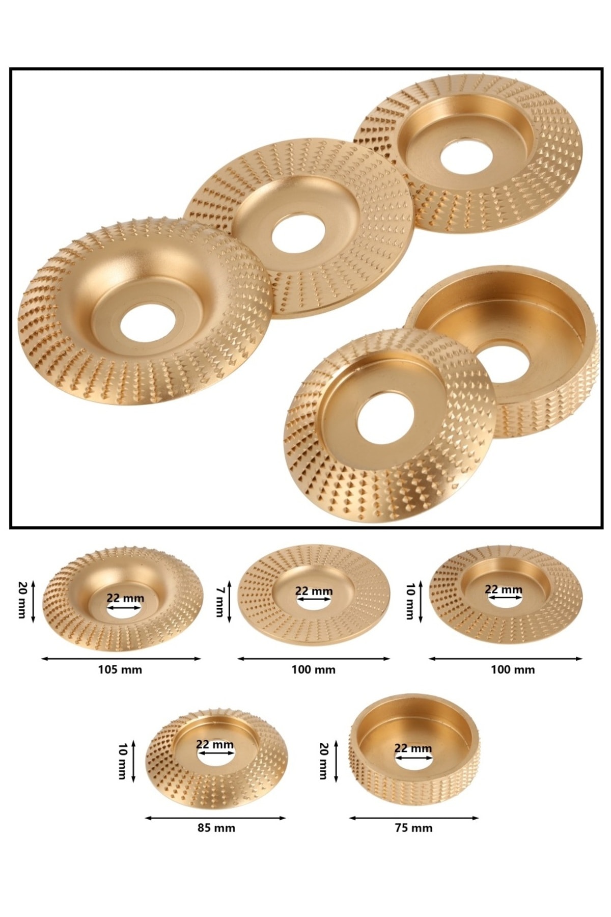Ahşap için spiral avuç taşlama diski 5 Parça Oyma Aşındırma titanyum disk seti