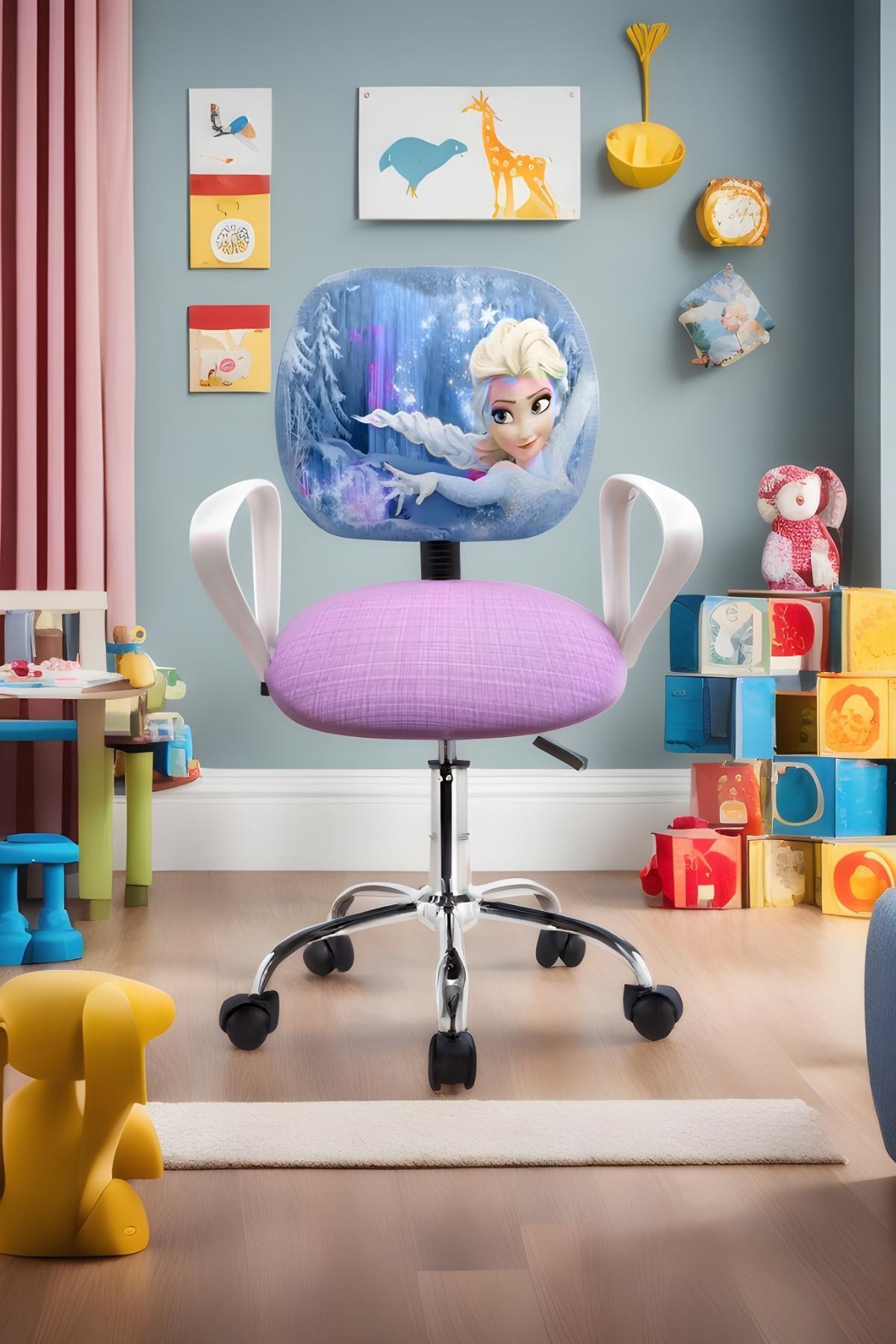 Ofis Ders Çalışma Faliyet Koltuğu Karlar ülkesi frozen Çocuk Odası Sandalyesi Tekerlekli Ayarlı