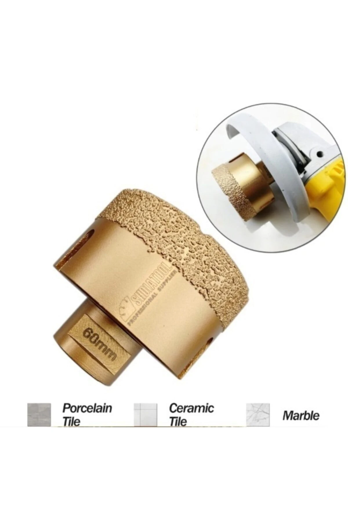 Mermer Granit Panç M14 Fayans Beton Pancı 45mm Sarı Elmas Delme Ucu Avuç Taşlama Uyumlu Karot