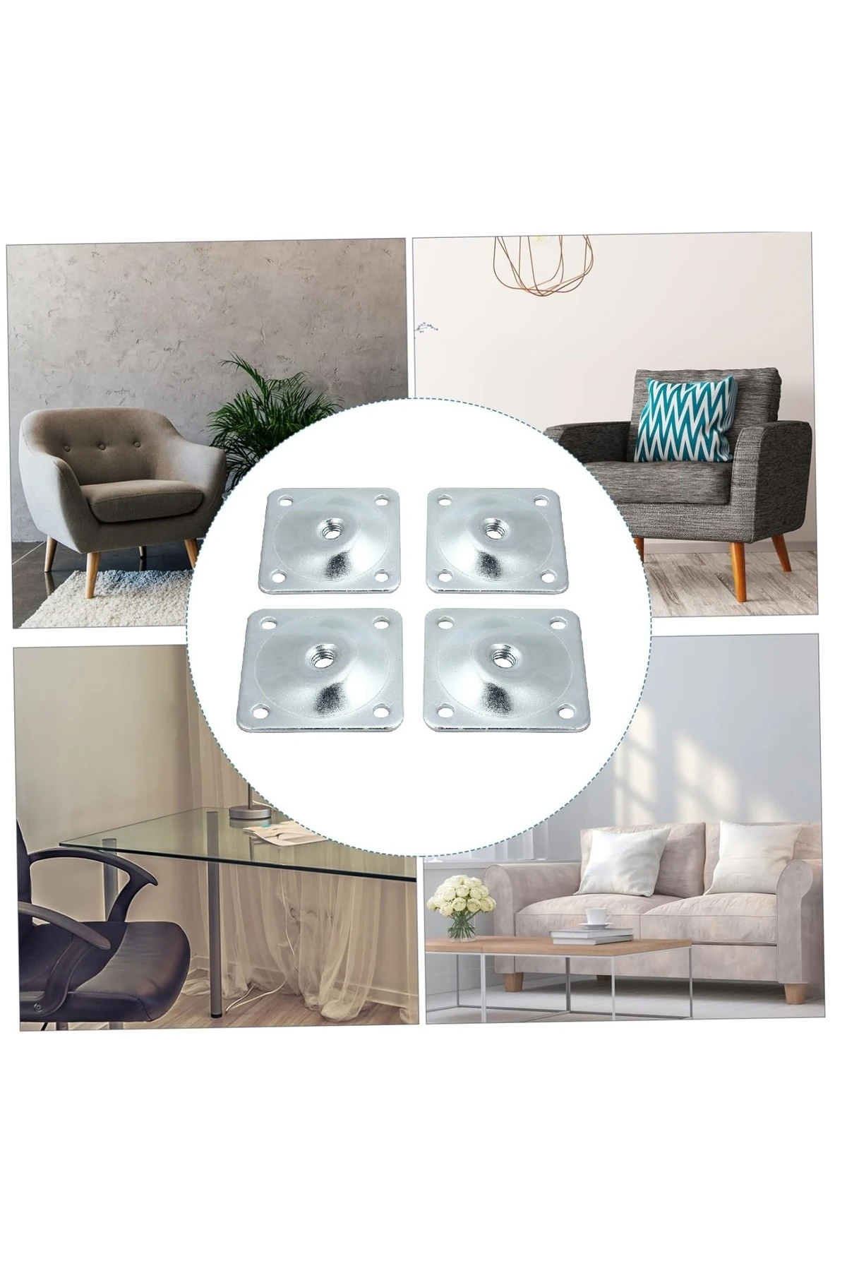 Ayak Montaj Aparatı Metal Braket Masa Kanepe Sehpa Ayağı Baglantı Elemanı 4 Adet Eğimli (AÇILI)