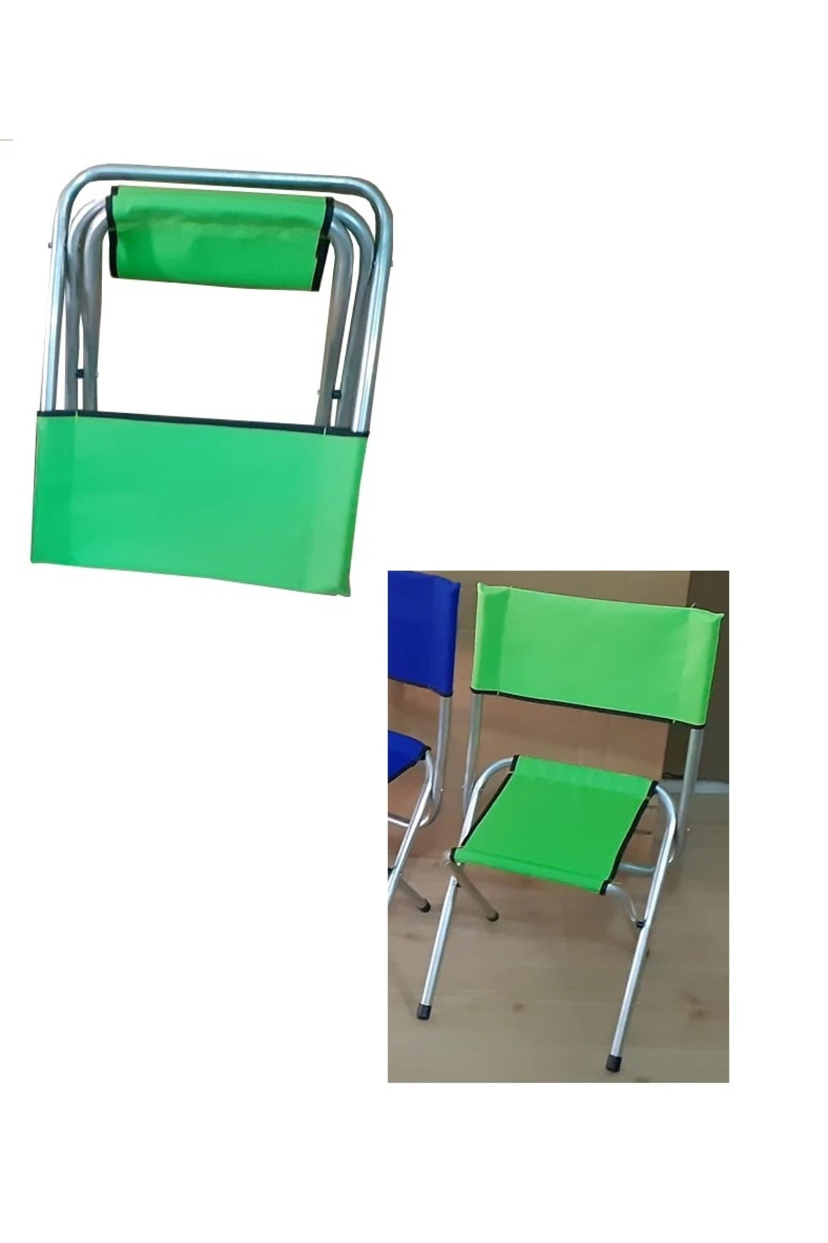 Katlanır Balıkçı Taburesi Piknik Kapm Plaj Doğa Araç Bagajı Metal Ayaklı Sırt Dayanmalı Mavi Kumaş