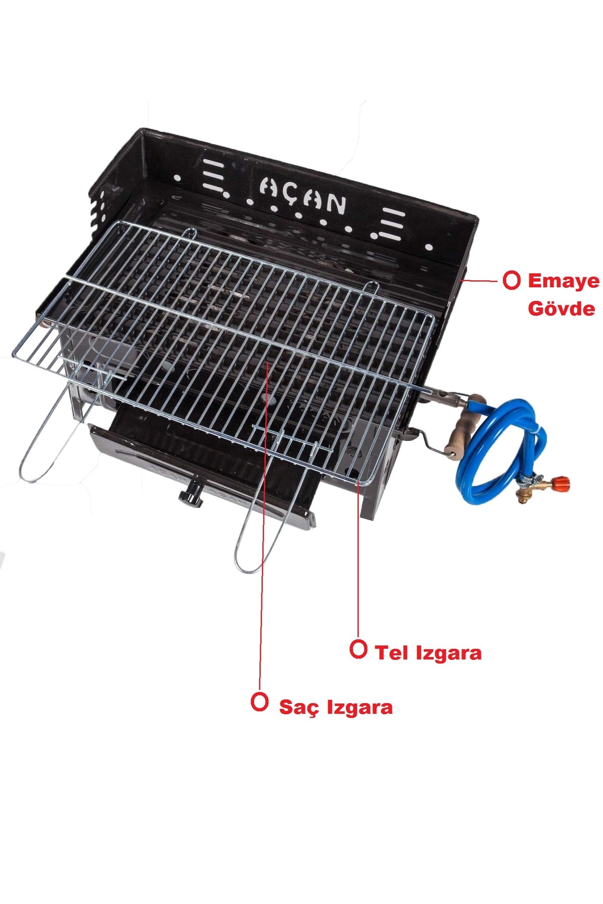 Tüplü Mangal Emaye gövdeli çift ızgara Pervazlı Barbekü Lpgli Grill Katlanır ayak