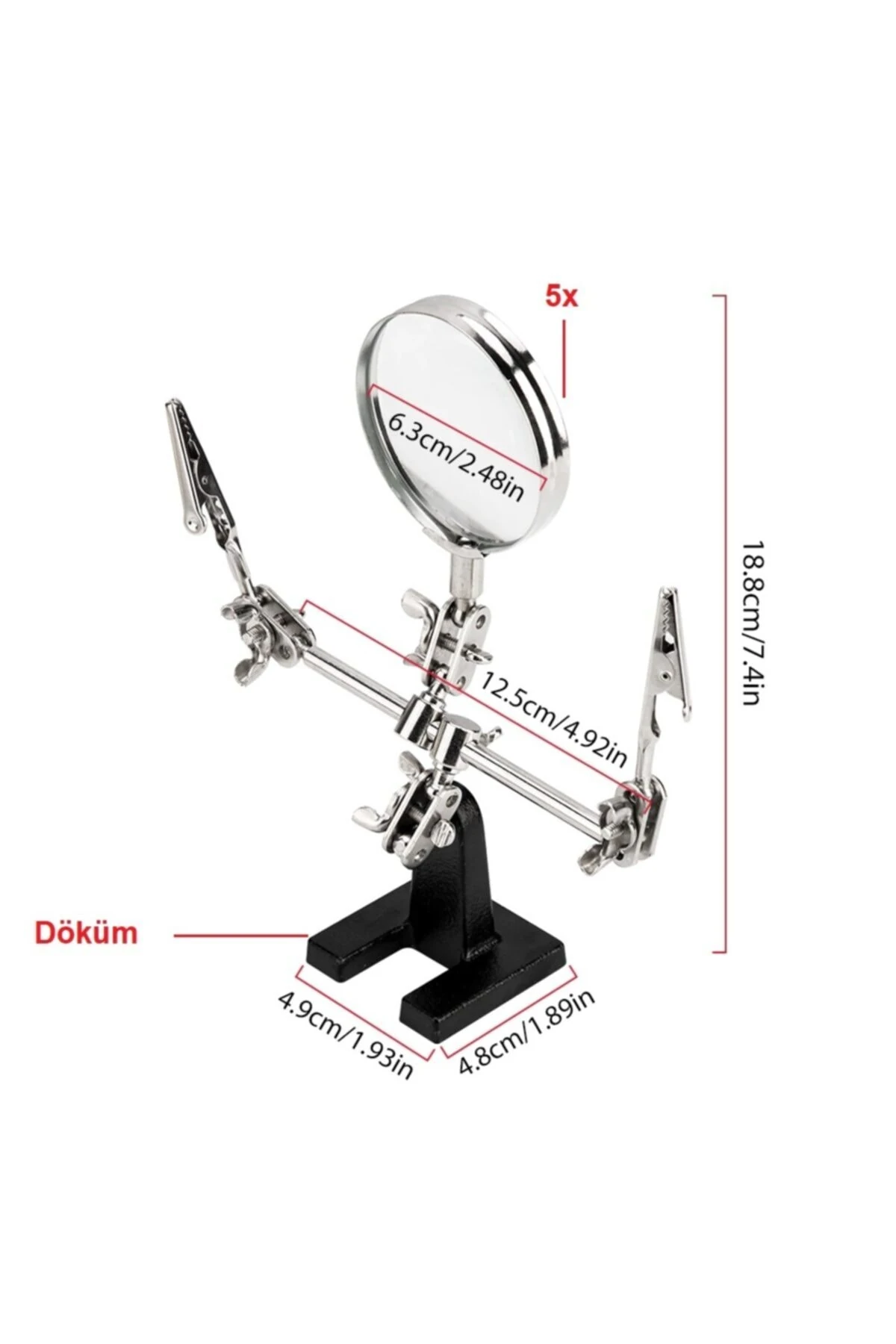 Elektronikçi Lehimleme Kıskaçlı Büyüteç Robot Kollu Mercekli Kuyumcu Mikroskop Sabitleme Standı 5x