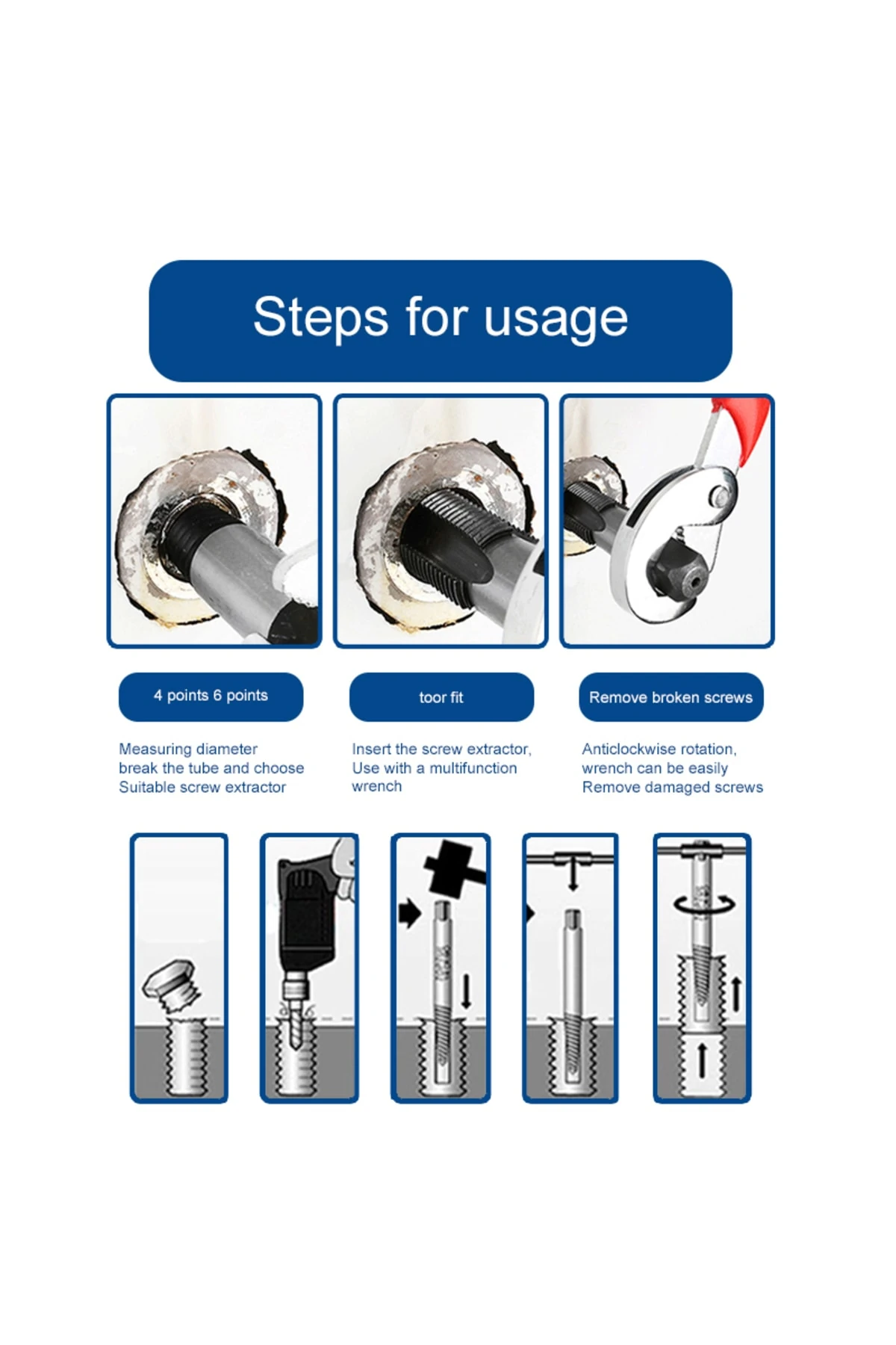 Kör Vida Çıkartıcı Matkap Ucu Kılavuz Seti 6 Parça Hasarlı Kırık Vida Sökücü Klavuz Takımı