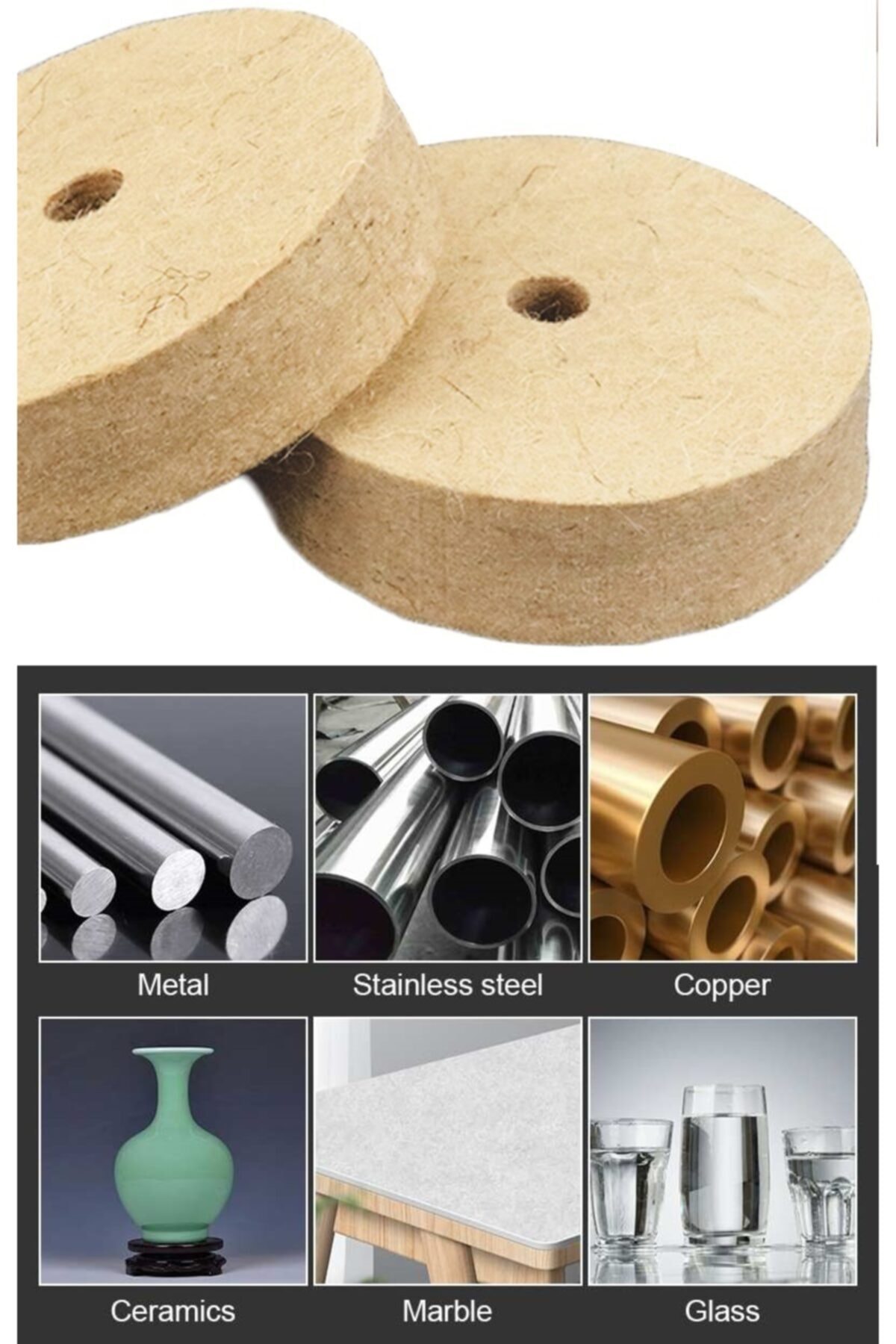 Mücevher Metal Altın Gümüş Parlatma Polisaj Yün Keçe Seramik Mermer Plastik Bakalit 100mm