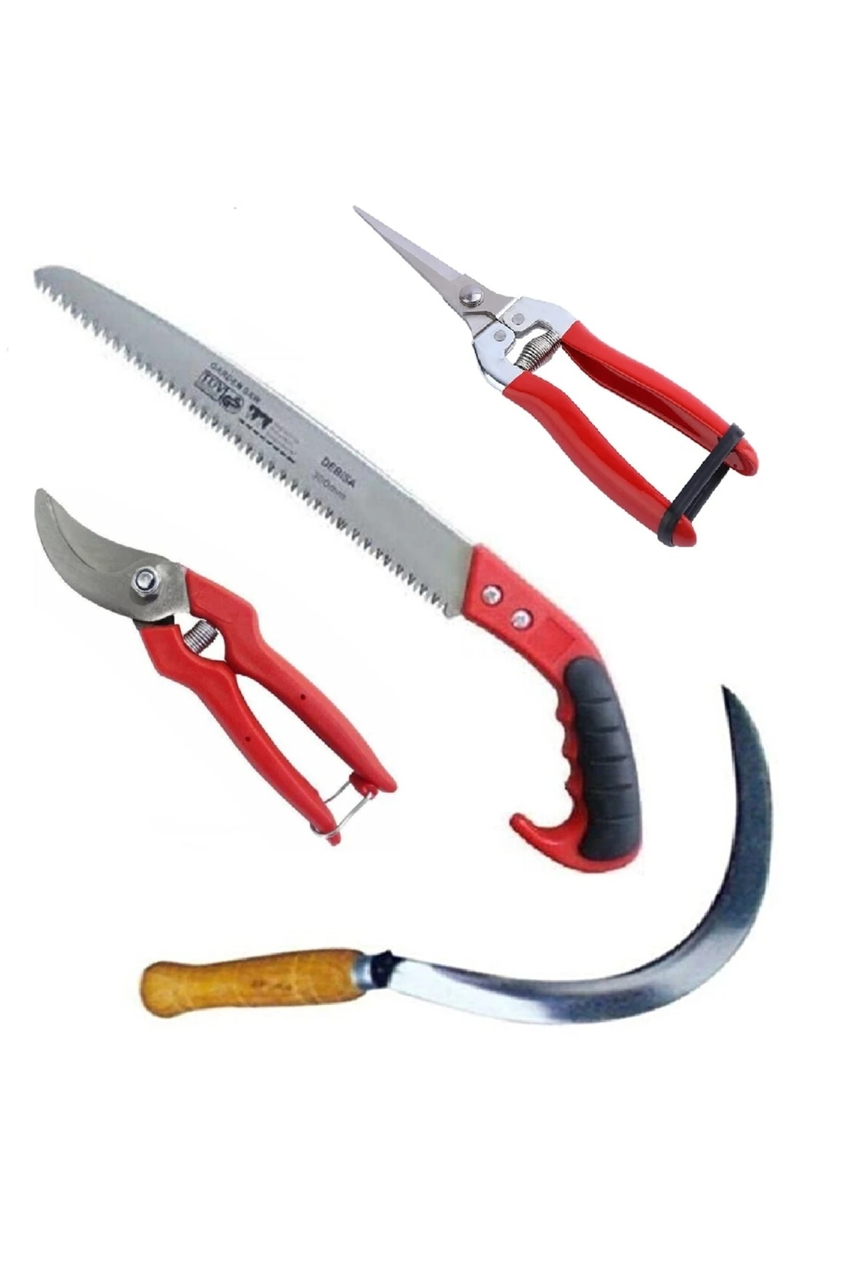 Bahçe Bağ Budama Makası Ağaç Dal Kesme Testeresi Ot Orak Çalı Tırpanı 4 Lü Bahçe Seti