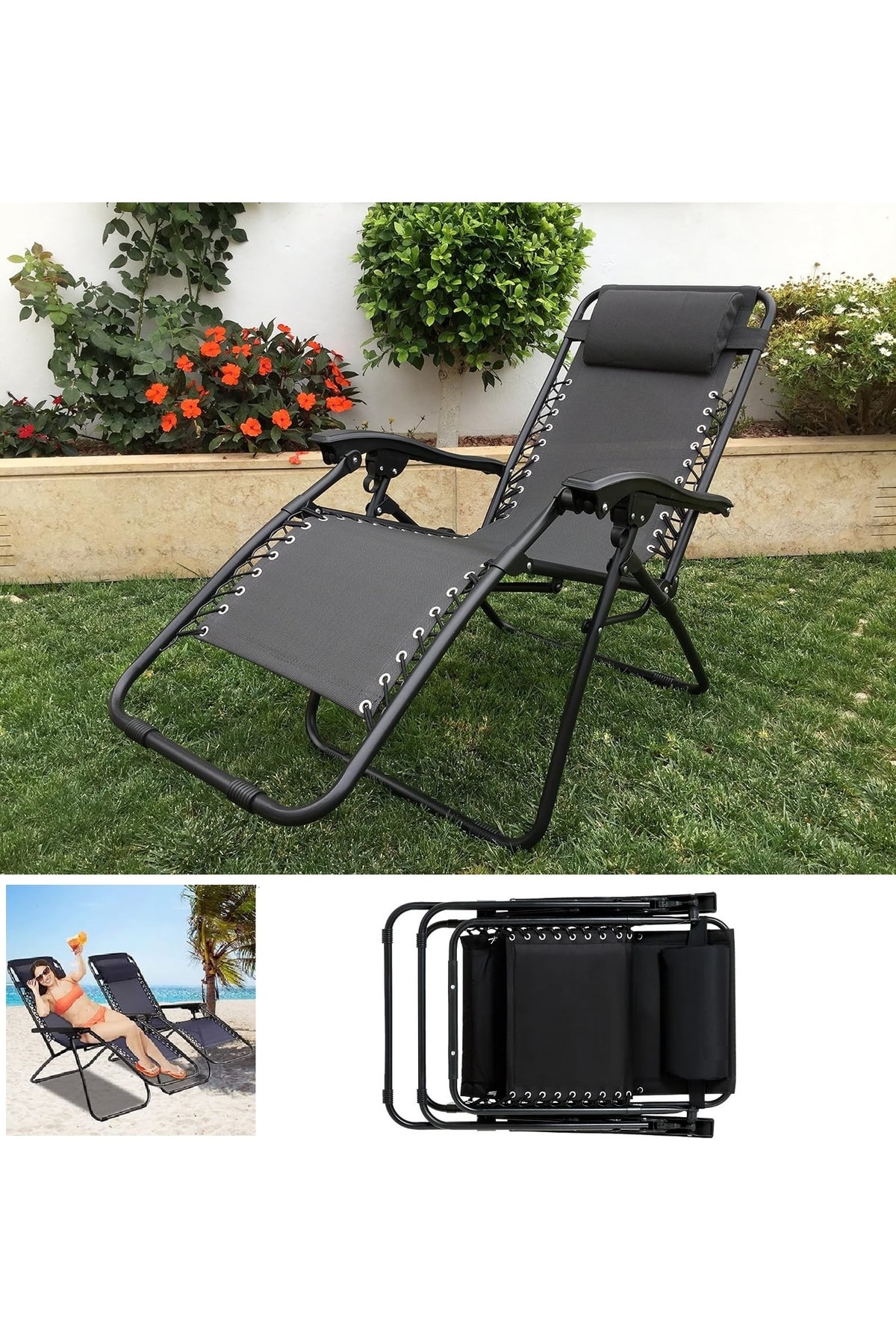 Şezlong ayarlanabilir kademeli katlanır Yatar Yastıklı Sunbed deniz plaj balkon havuz Relax koltuk