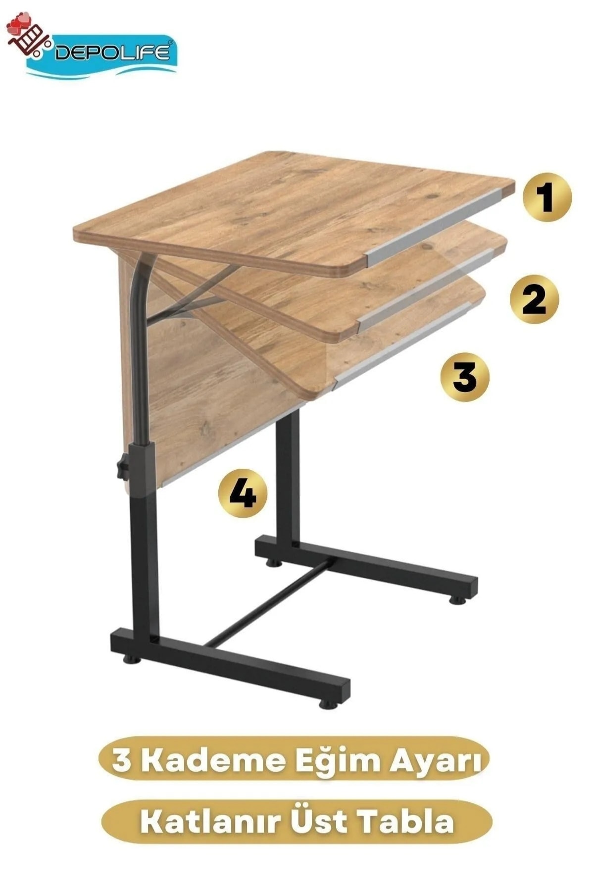 Eğim Yükseklik Ayarlı 50x70 Laptop Sehpası Ders Bilgisayar Çalışma Masası Metal Ayak Tekerlekli