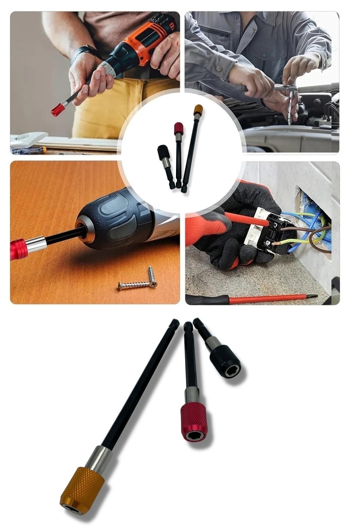 1/4 Bits Hex Altıgen Uçlu Uzatma Adaptörü Mıknatıslı Vidalama 3lü Set 6 10 15 Cm
