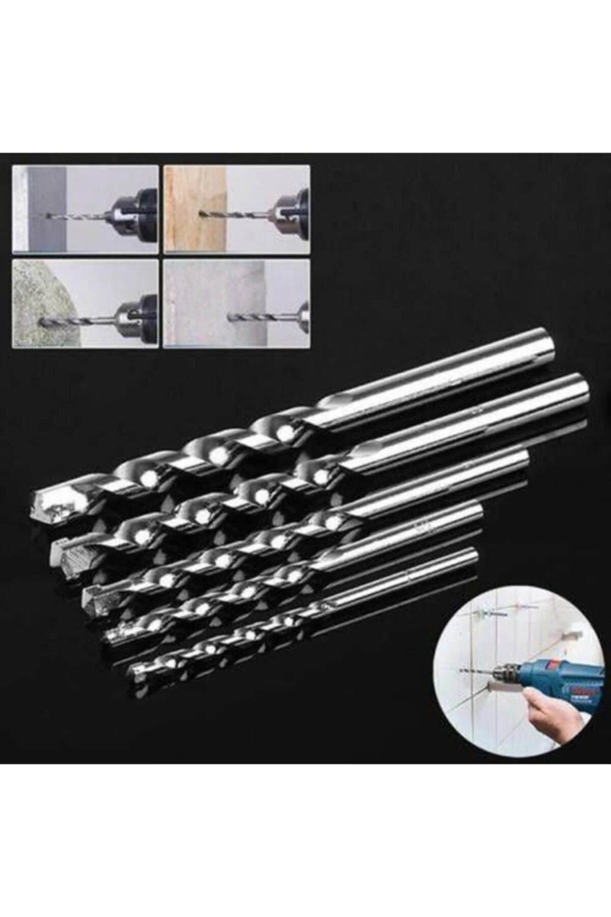 Duvar Beton Delme Matkap Ucu Seti 5 Adet Elmas Uç Matkap Ucu Takımı 6mm 7mm 8mm 10mm 12mm