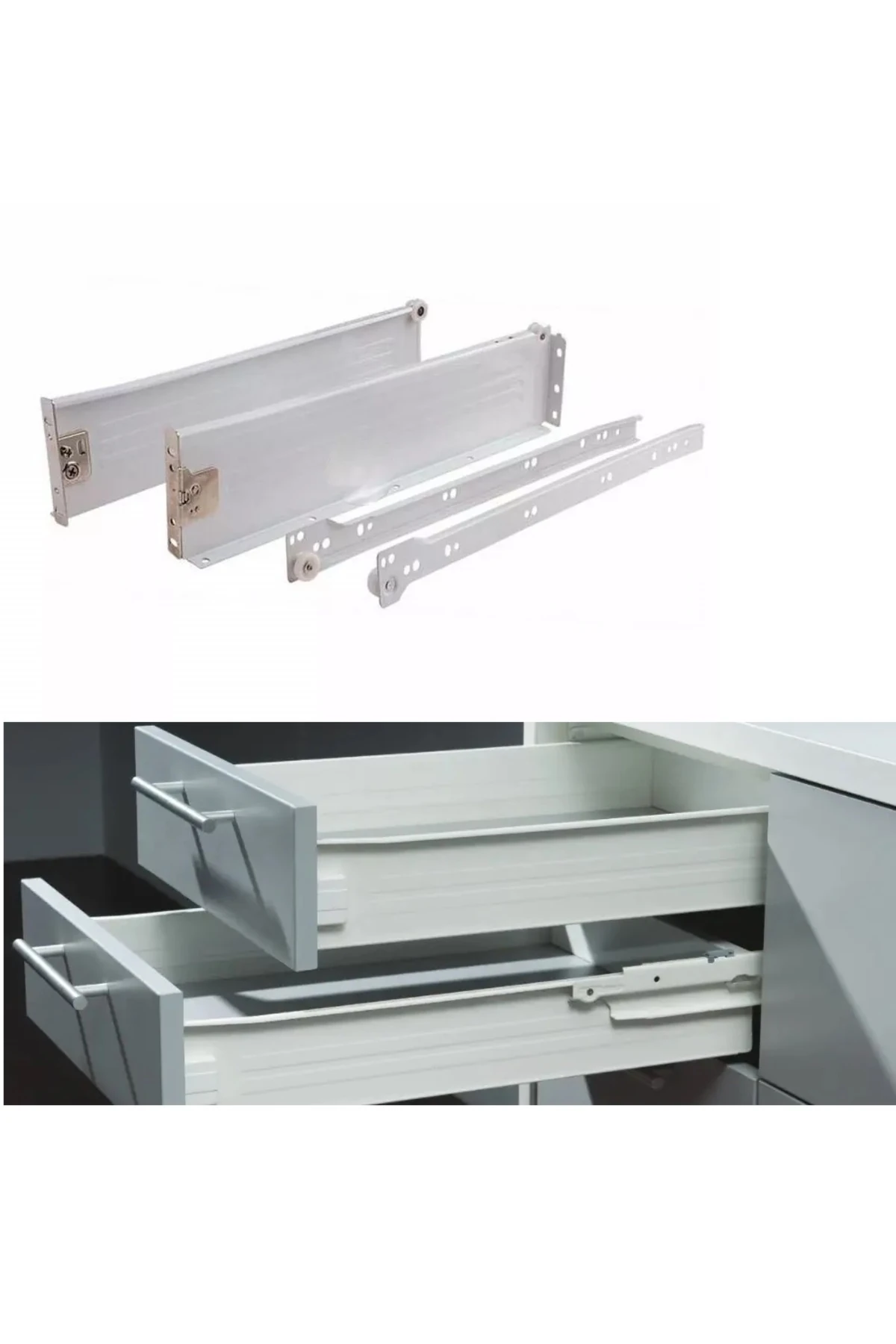 YANAKLI ÇEKMECE RAYI Metal Kenarlı Mutfak çekmece