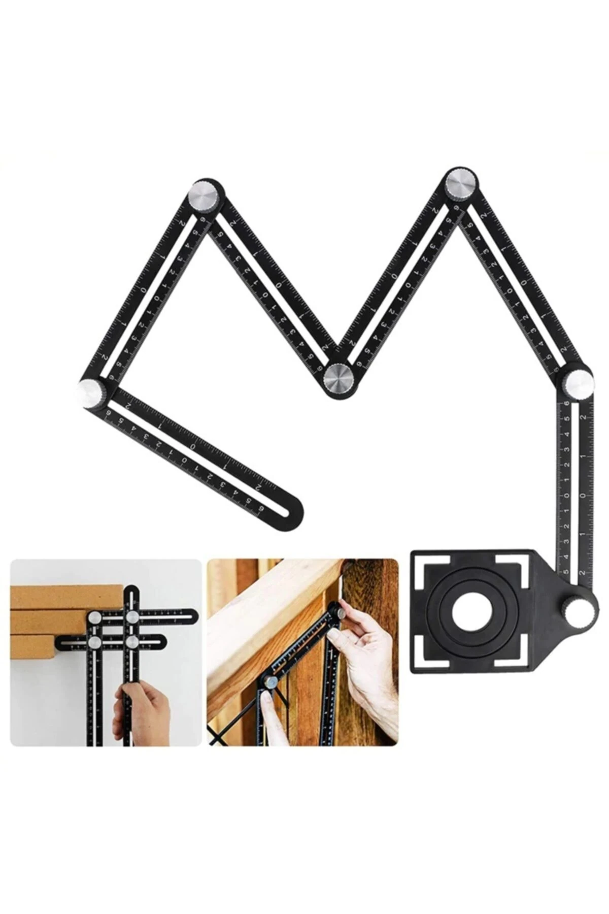 Gönye Fonksiyonlu Alüminyum Delik Ayarlayıcı Şablon Cetveli 6 Yönlü Ölçüm Cihazı Ayarlı Açılı Şablon
