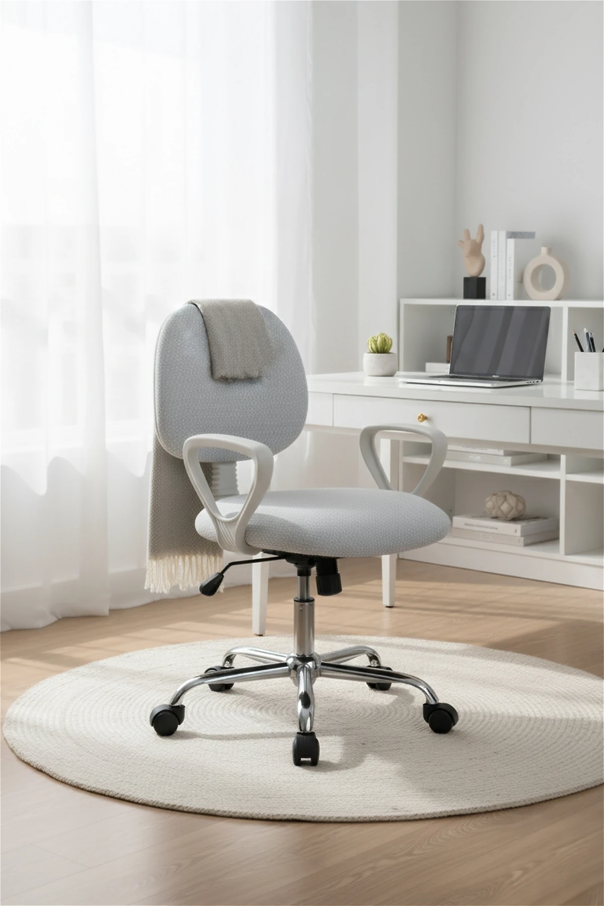  Ev Ofis Sekreter Personel Çalışma Sandalyesi Geriye Yatma Krom Beyaz Büro Ders Oyuncu Koltuğu