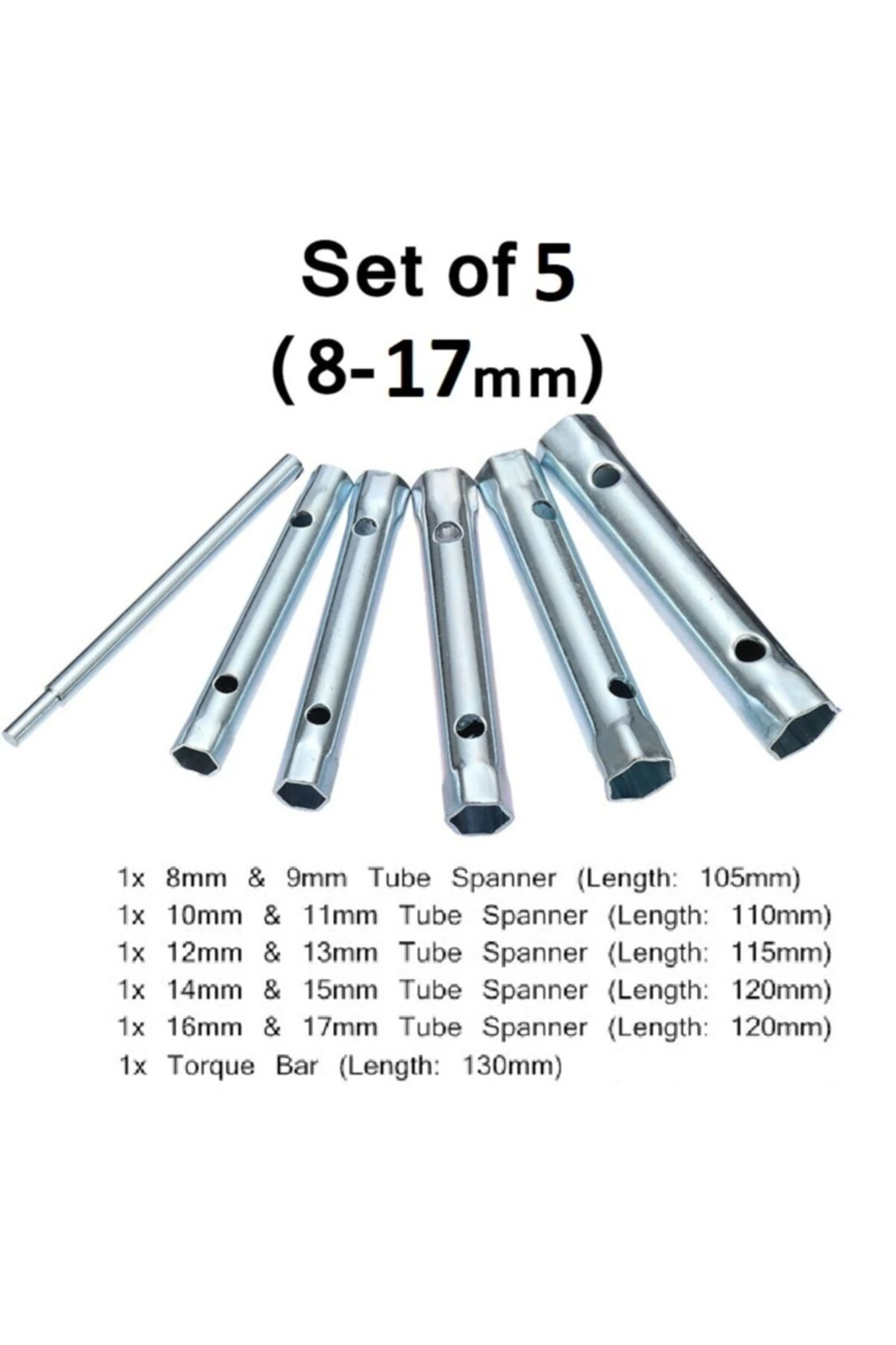 Borulu Lokma Anahtar Takımı Kovan Tipi T Kol Buji Anahtar Seti 5li Boru Lokma Seti 8mm-17mm