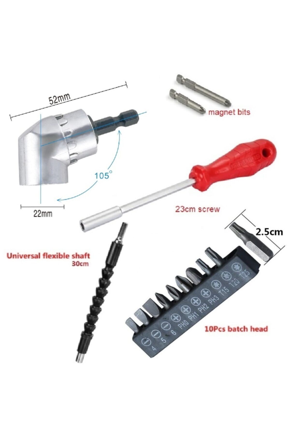 Köşe Vidalama 1/4 Hex Adaptörü Altıgen Bits Tornavida Esnek Hortum Lokma Tornavida 15 Parça Matkap