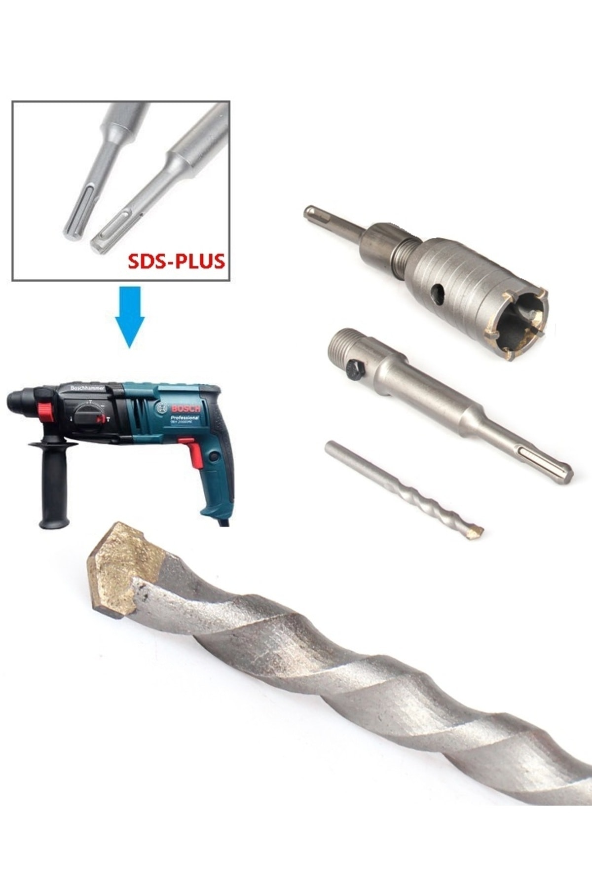 35mm Beton Delik Sondaj Pancı Kırıcı Delici Için Elmaslı Karot Testere Matkap Ucu Sds Adaptörlü Şaft