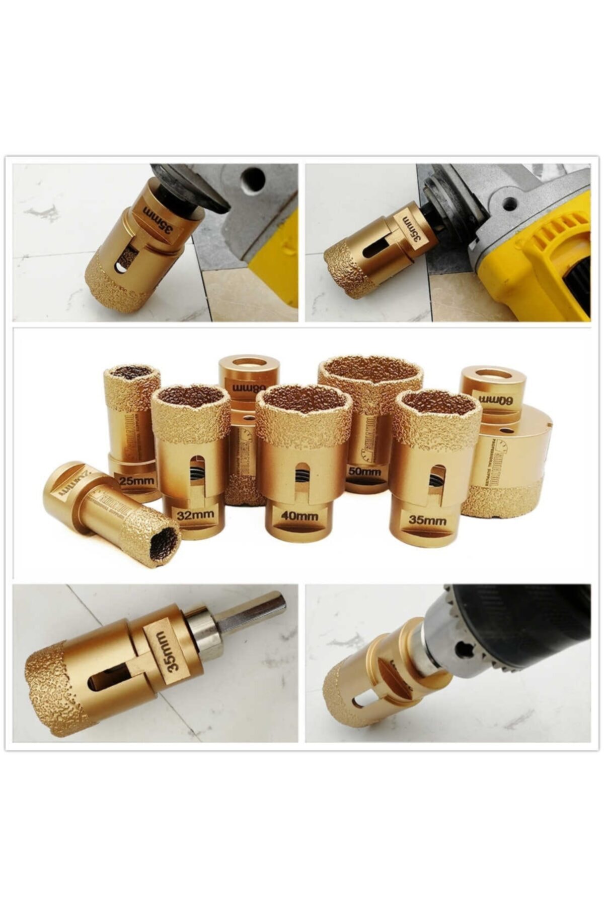 Mermer Granit Fayans Beton Delme Pancı 12mm Sarı Elmas Karot Vakum Kaynaklı Elmas Karot Sondaj Ucu