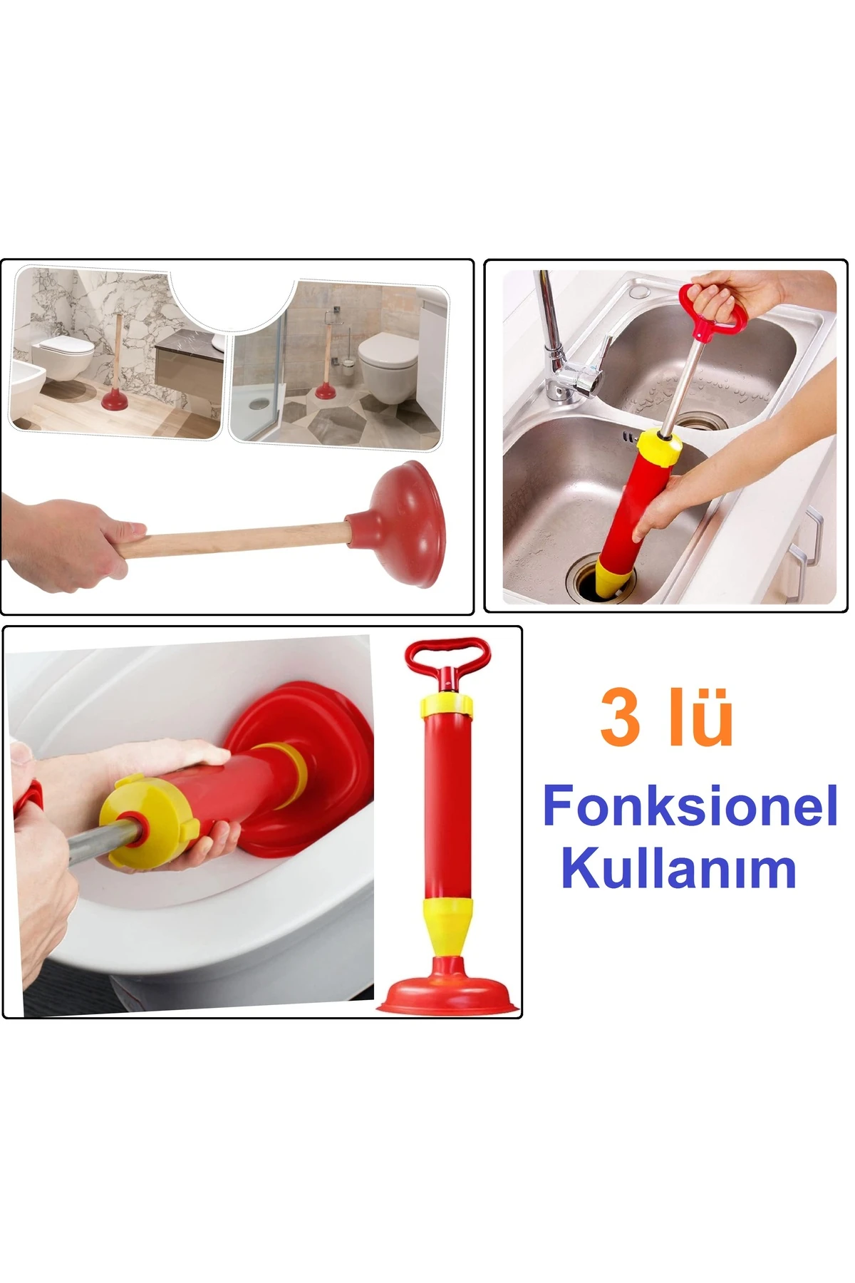 Klozet sifon Banyo evye vakum pompası kaucuk başlık güçlü vakum pompa küvet tıkanık açma pompa 3lü