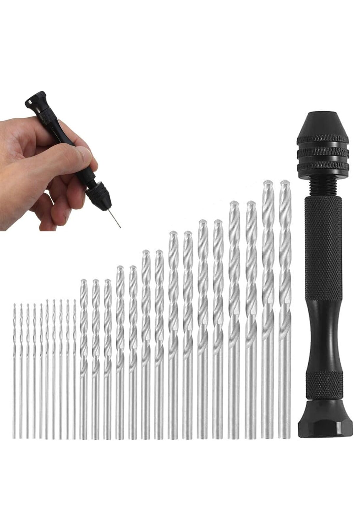 Mini El matkap 25li matkap ucu 0,5 – 3,0 mm Hassas el matkabı seti metal ahşap kuyumcu model yapımı