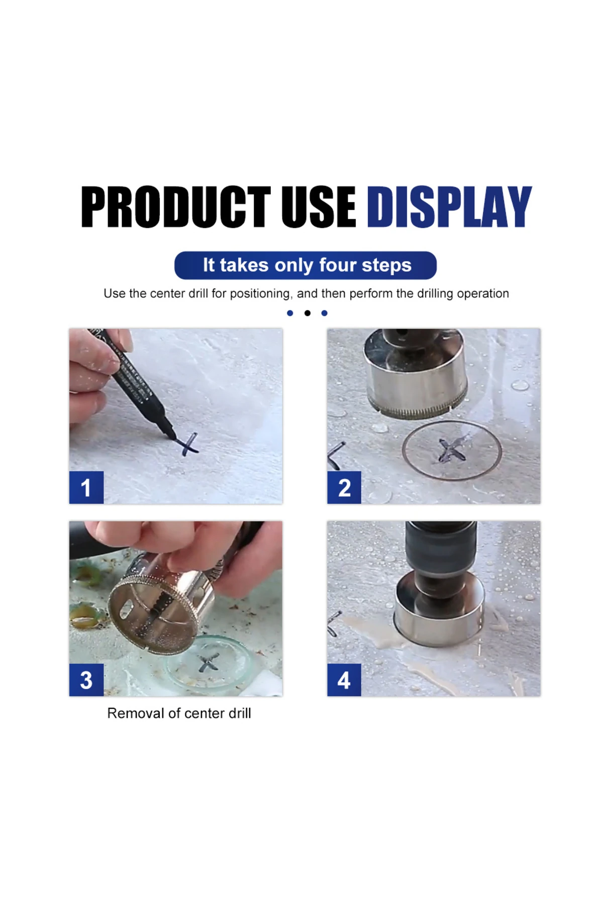 Mermer Granit Fayans Cam Yuvarlak Delme 33-48-50-55mm Matkap Uyumlu Elmaslı Boru Tipi 3lü Panc