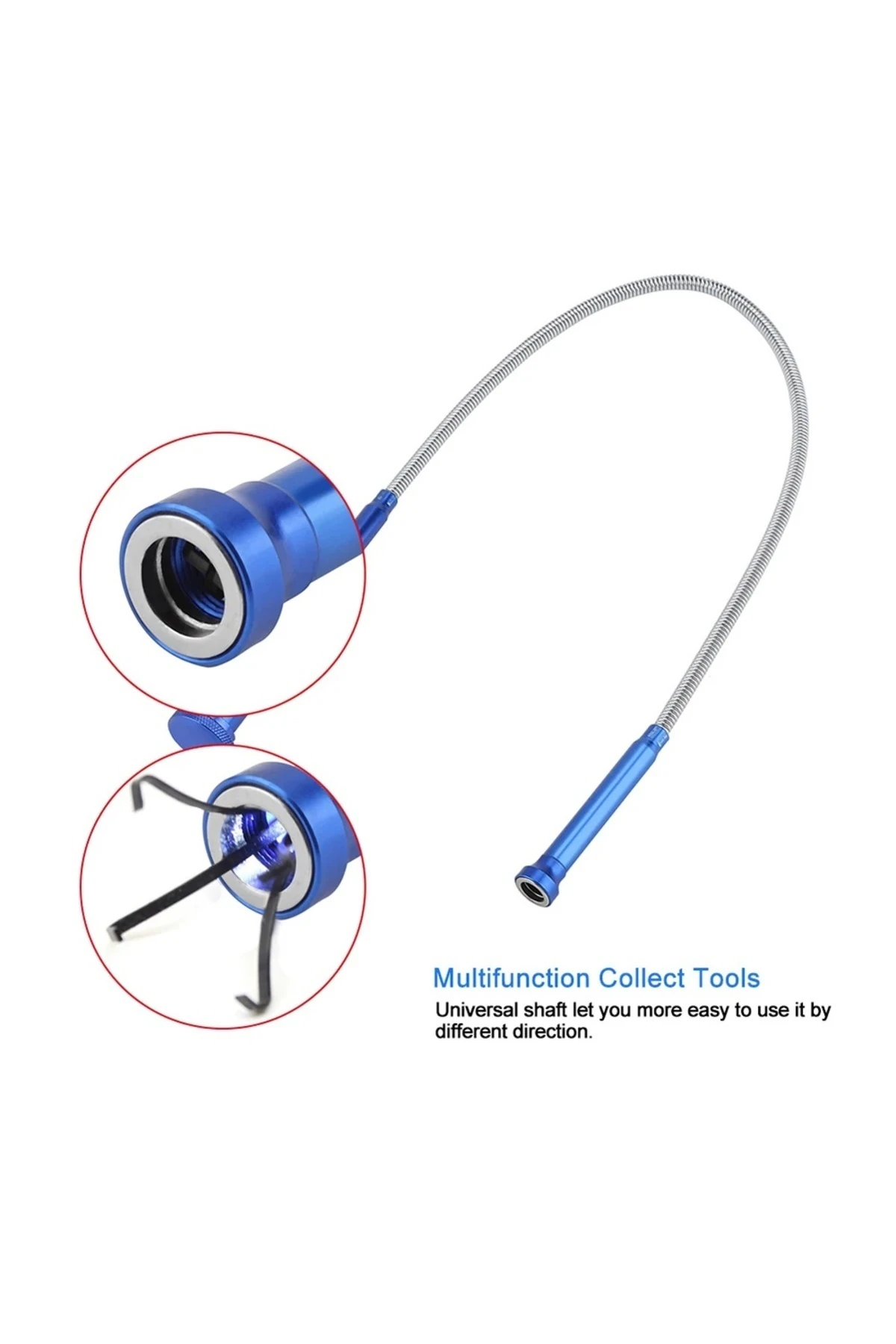 Spiral Esnek Mıknatıslı Işıklı Kancalı Kıskaç 62cm Manyetik Vida Tutucu Güçlü Çelik Çene