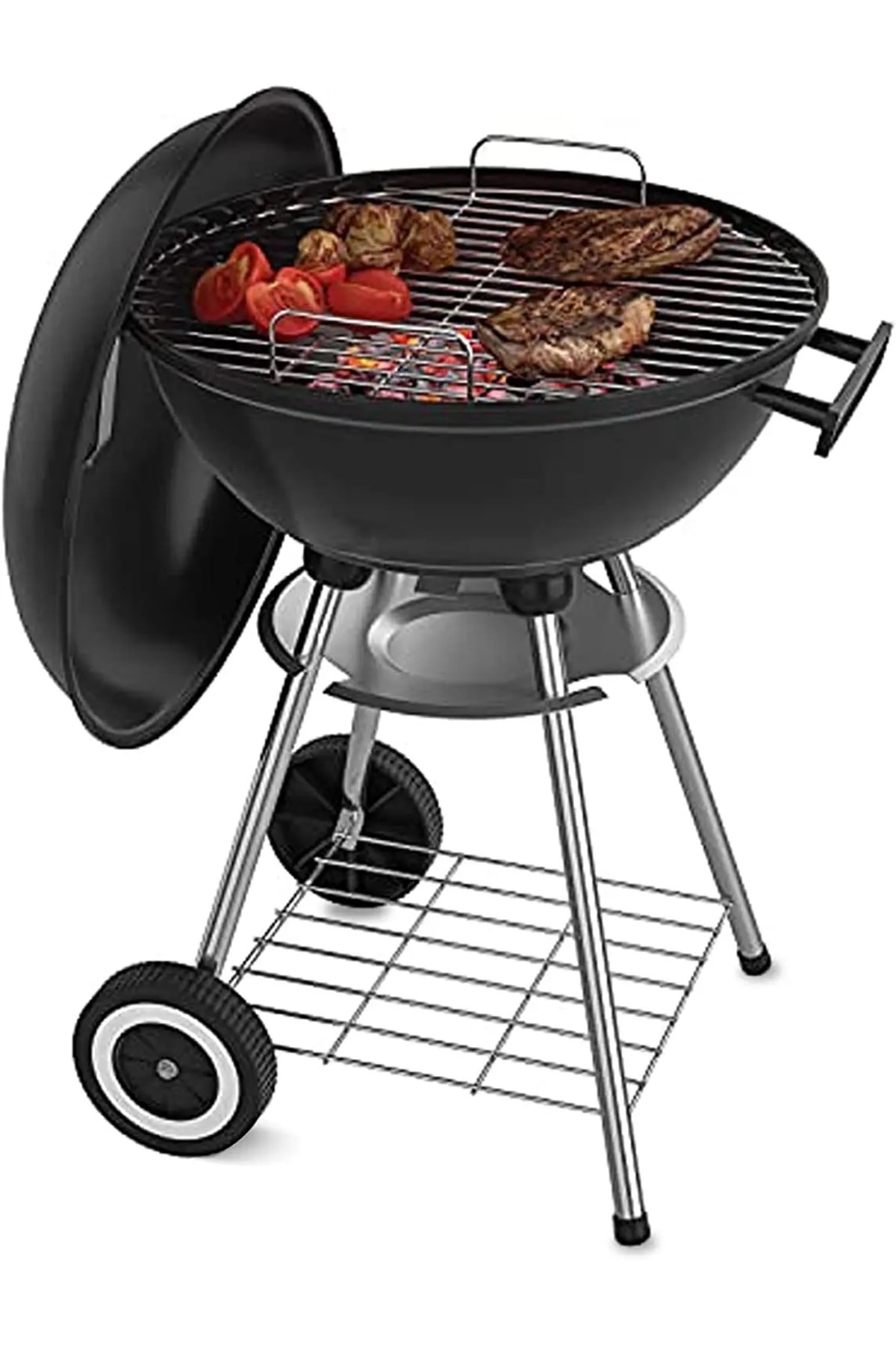 Arabalı mangal tekerlekli barbekü kömürlü arabalı ızgara kapaklı barbekü
