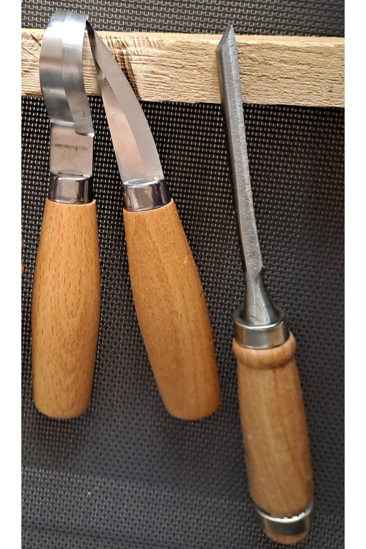 Ahşap Oyma Bıçak Alet Seti Kaşık Kuksa Oval Düz Oyma Yontma Bıçağı 3 Parçalı Set