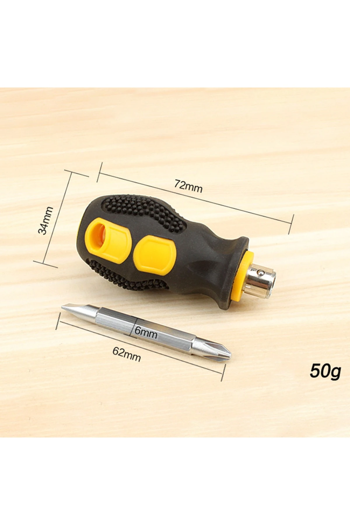 Tombul Kısa Tornavida 1/4 Hex 2 Yönlü Yıldız Düz Bits Uç 2 Parça Set