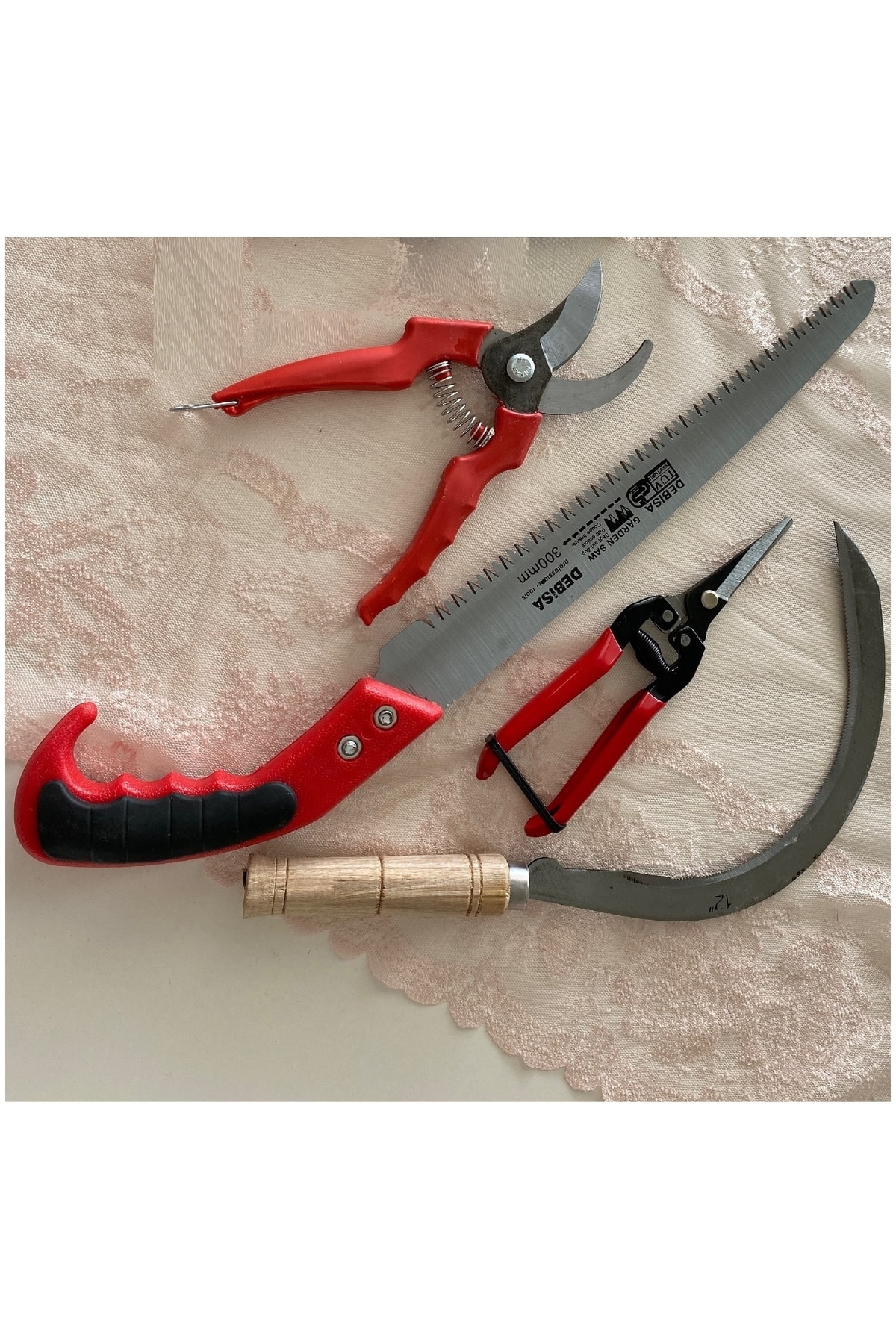 Bahçe Bağ Budama Makası Ağaç Dal Kesme Testeresi Ot Orak Çalı Tırpanı 4 Lü Bahçe Seti