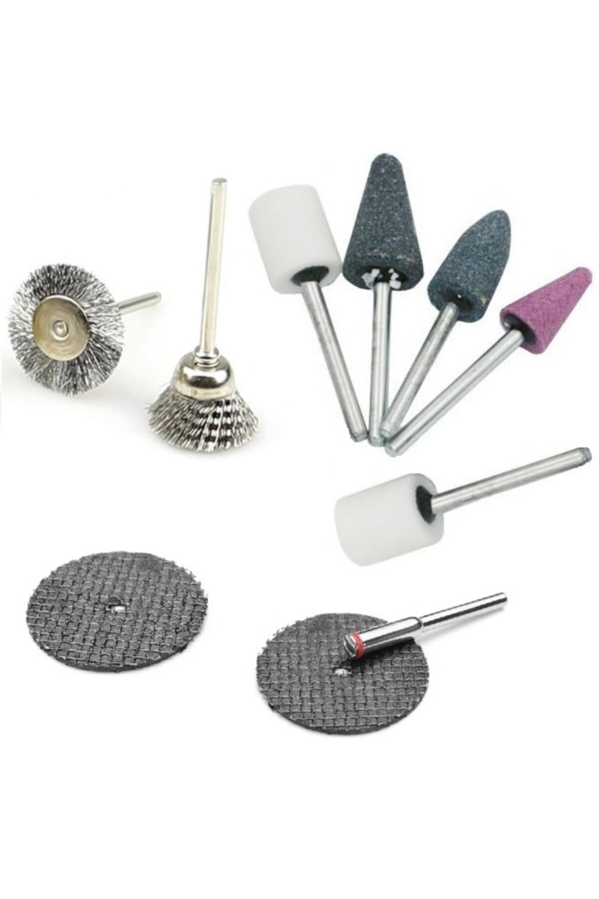 Mini Atşlama Benzeri Metal Ahşap Kesme Fiber Disk Taş Zımpara Tel Fırça Seti 10 Parça Vız Vız Set