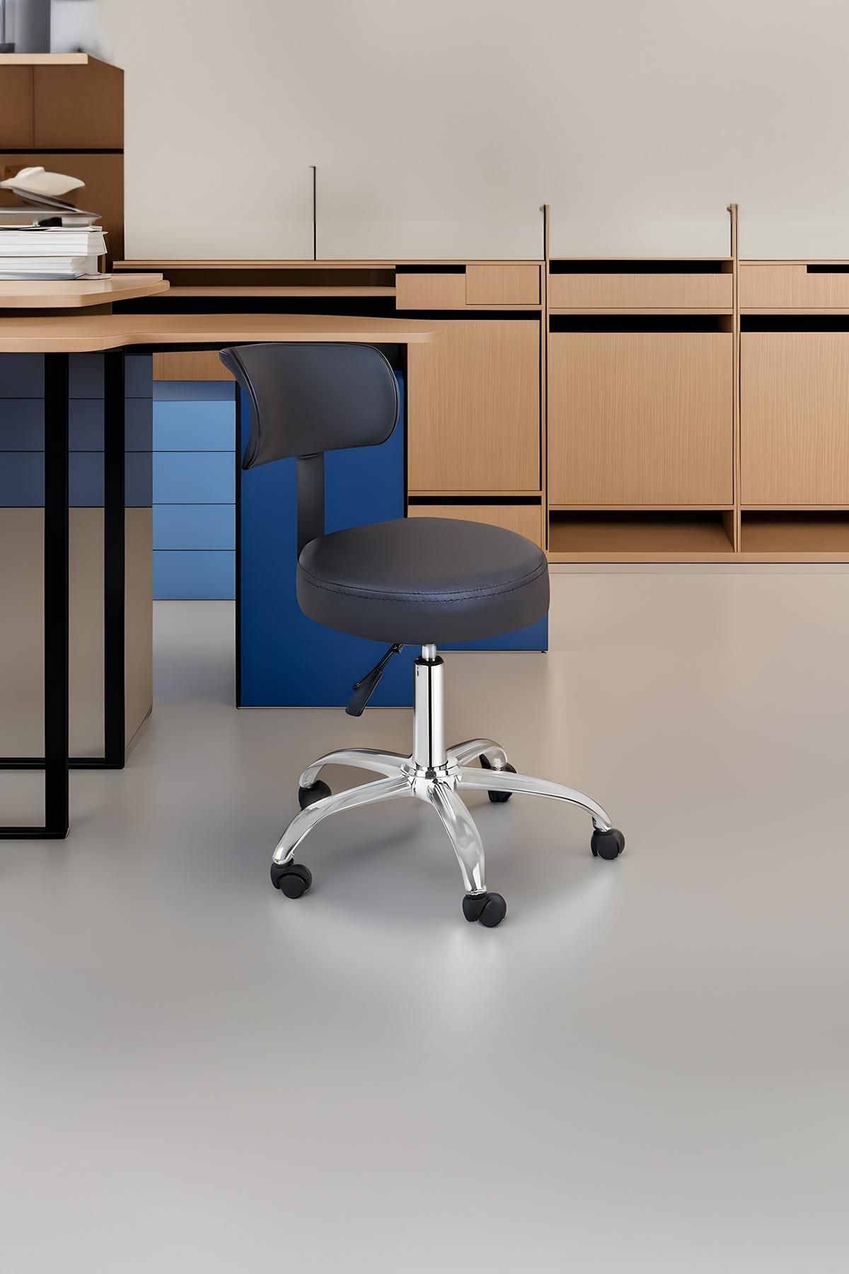 Ofis Laboratuvar Öğrenci Büro Tabure Metal Ayak Tekerlekli Sandalye Sırt Dayama Çalışma Koltuğu