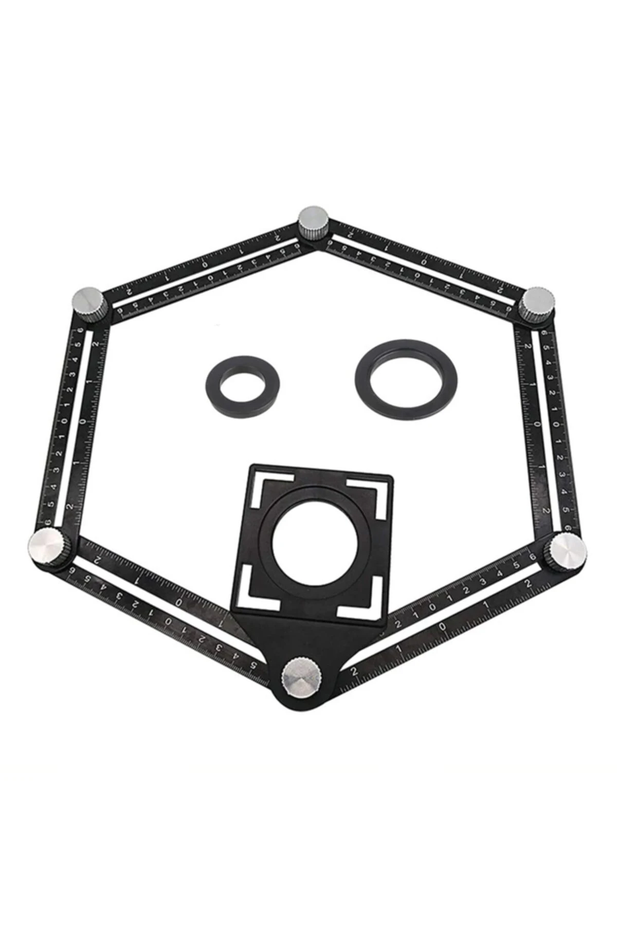 Gönye Fonksiyonlu Alüminyum Delik Ayarlayıcı Şablon Cetveli 6 Yönlü Ölçüm Cihazı Ayarlı Açılı Şablon