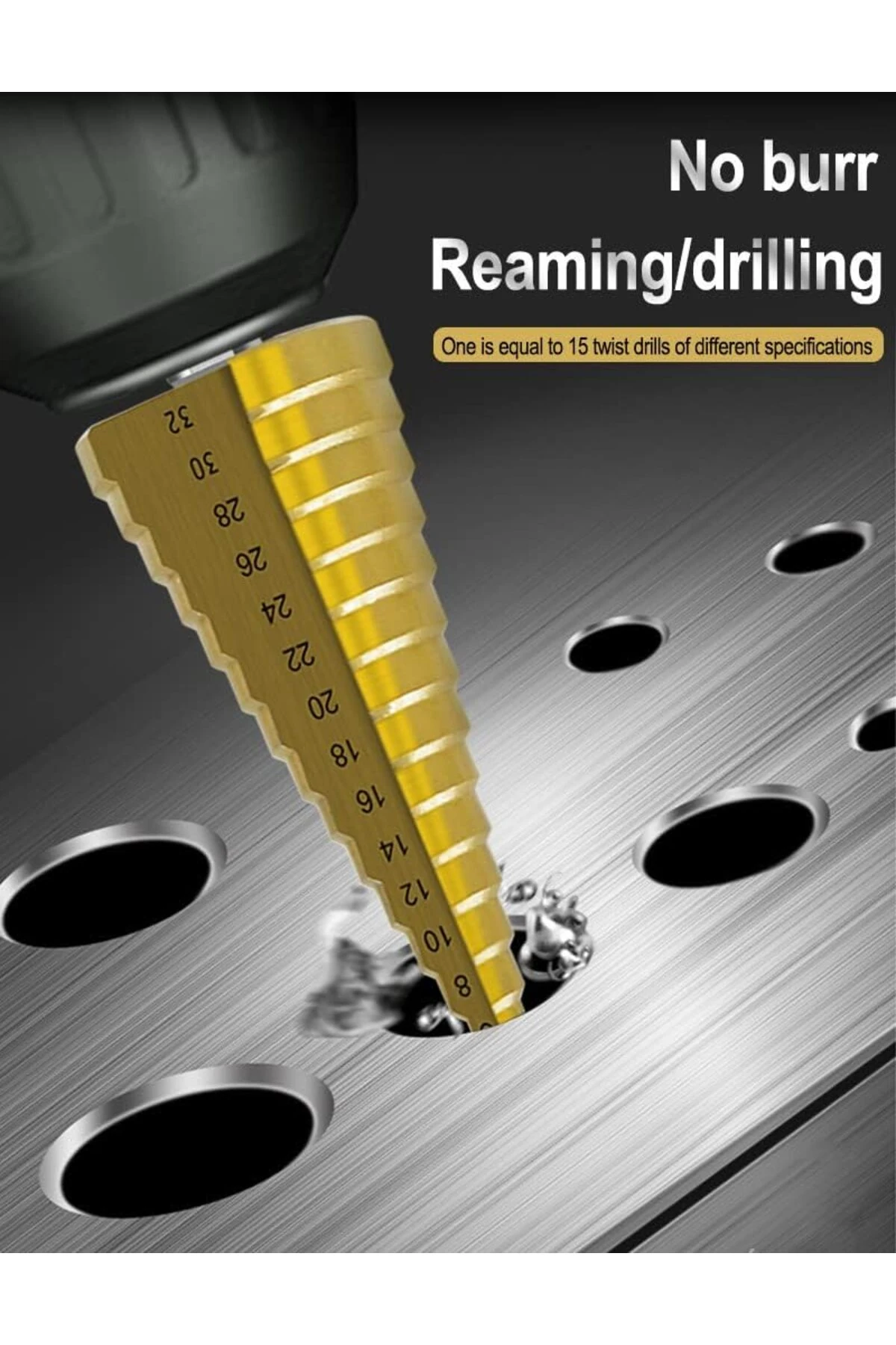 HSS Matkap Freze Uc Seti Pah Kırma Raybalama Kademeli Adım Delik Açma ucu Kozalak Kesici Titanyum