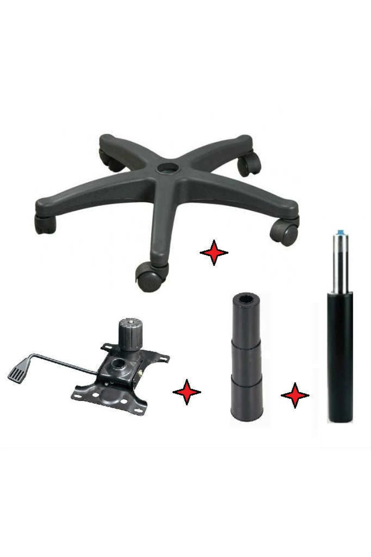 Ofis Koltuğu Yedek Parça Seti Yıldız Ayak Amortisör Tekerlek teleskop Şase Mekanizma Takımı