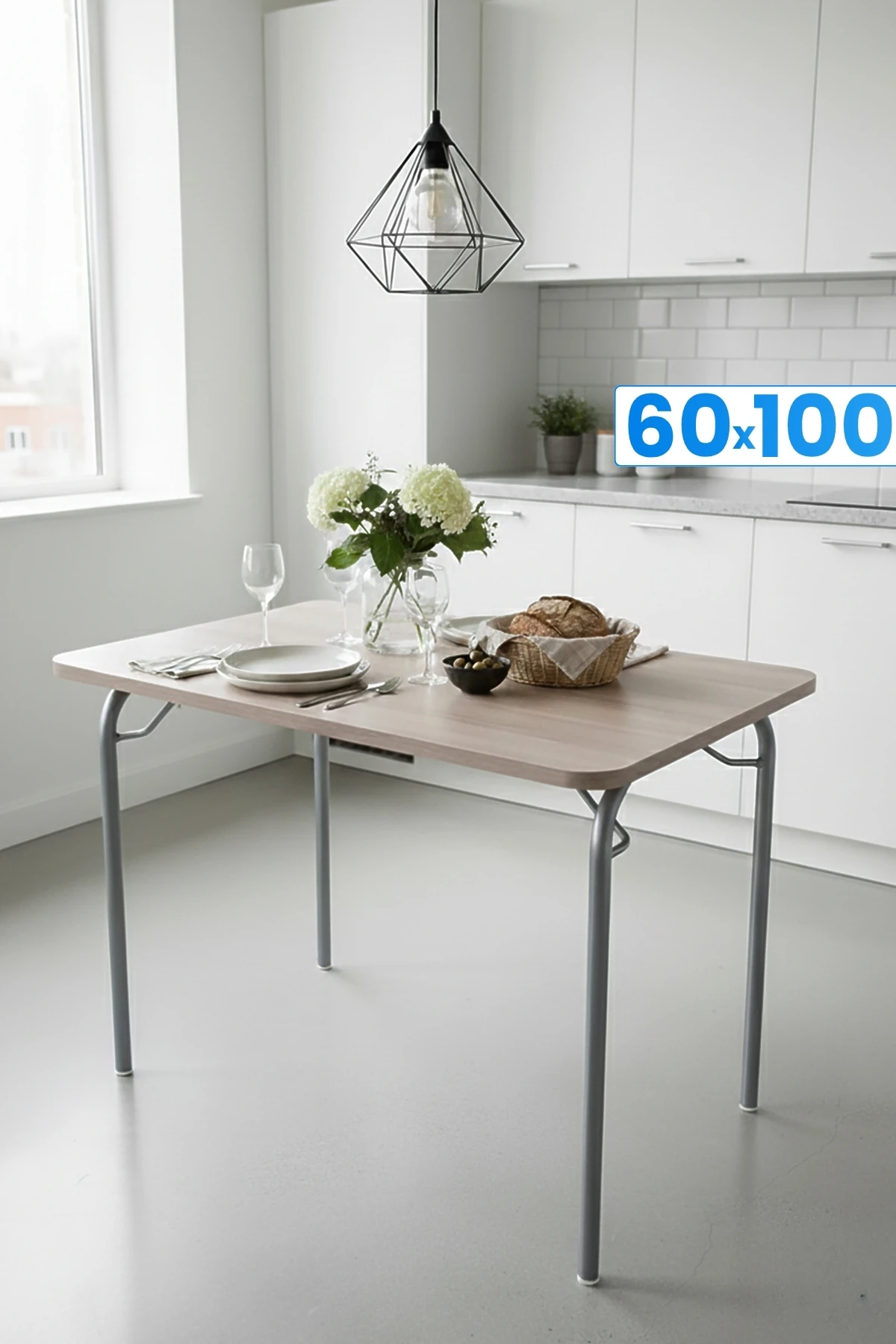 Pratik Katlanır Ayak Mutfak Yemek Masası Balkon Ders Çalışma Piknik Masa 60x100cm Ceviz