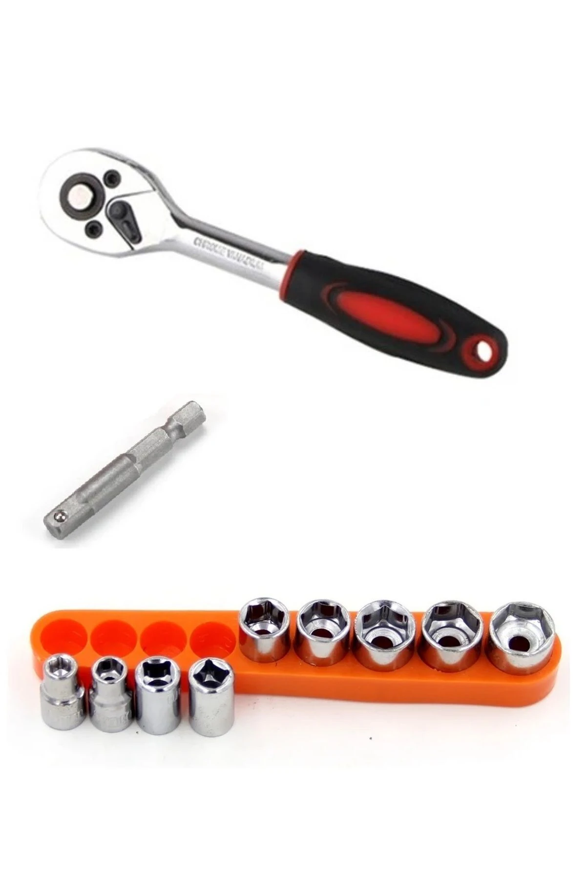 Cırcır Kollu 9 parçalı Lokma seti  ve Matkap adaptörü 1/4 soket Lokma Takımı  cır cır anahtar kolu