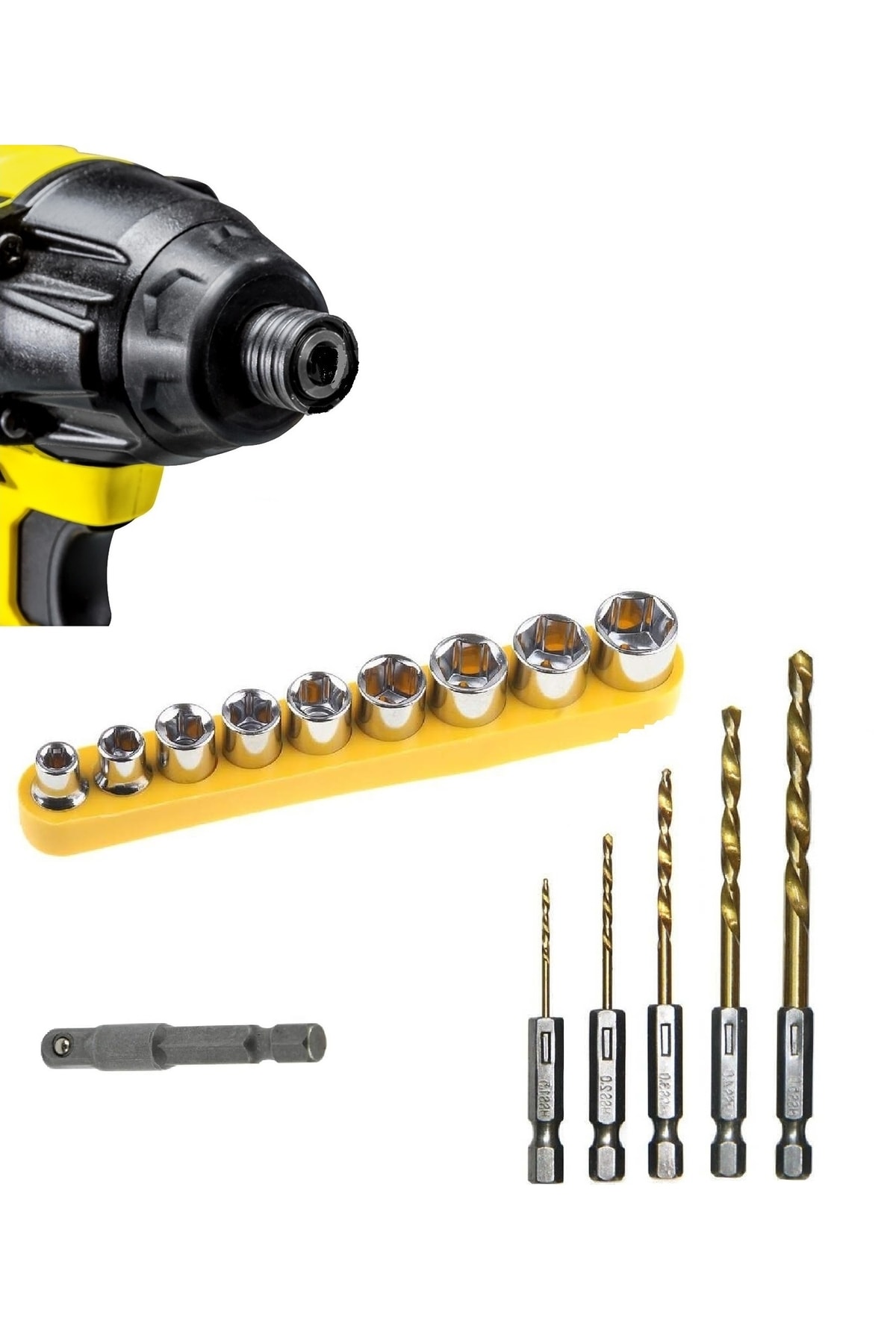 Altıgen Hex Adaptörlü Shank 1/4" Girişli Lokma Seti Ve Titanium Matkapucu Seti