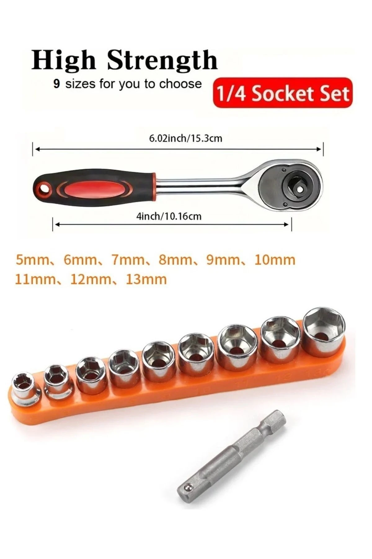 Cırcır Kollu 9 parçalı Lokma seti  ve Matkap adaptörü 1/4 soket Lokma Takımı  cır cır anahtar kolu