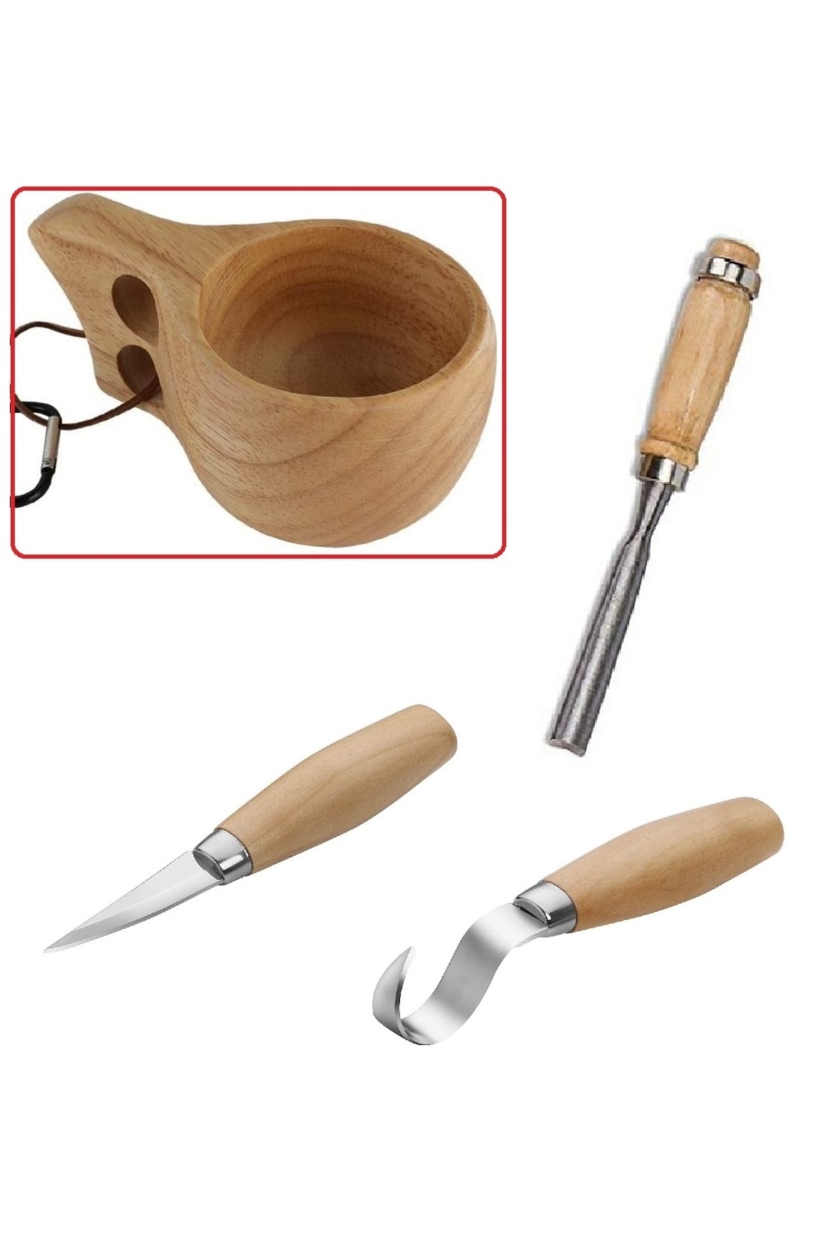 Ahşap Oyma Bıçak Alet Seti Kaşık Kuksa Oval Düz Oyma Yontma Bıçağı 3 Parçalı Set