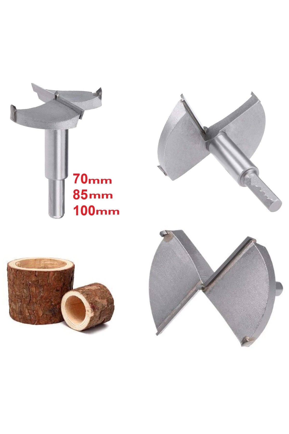 Ahşap Delme Panç Seti 70mm 85mm 100mm 3lü Karot Set Matkap Freze Ucu