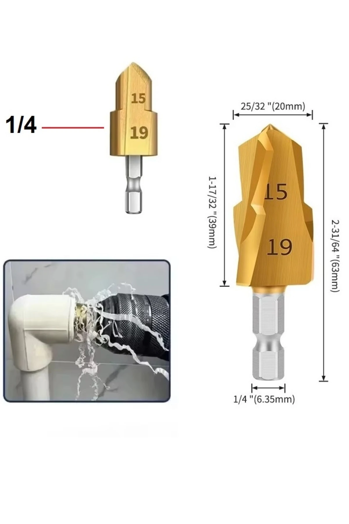 Pvc Boru Havşası 1/2 Pprc Boru Onarımı Için Rayba Matkap Uc Kutulu Boru Tamir Delme Genişletme Tıraş