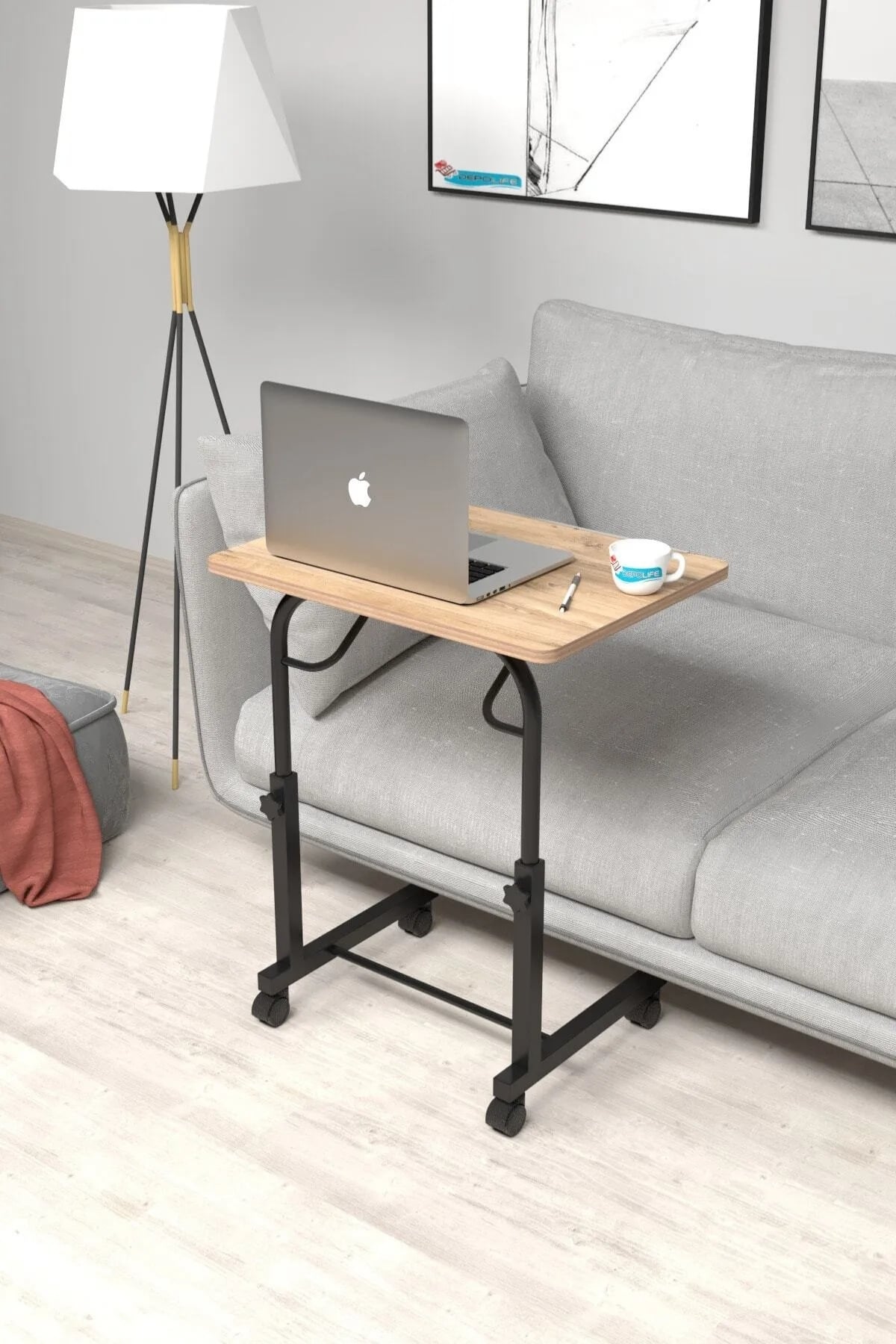 Eğim Yükseklik Ayarlı 50x70 Laptop Sehpası Ders Bilgisayar Çalışma Masası Metal Ayak Tekerlekli