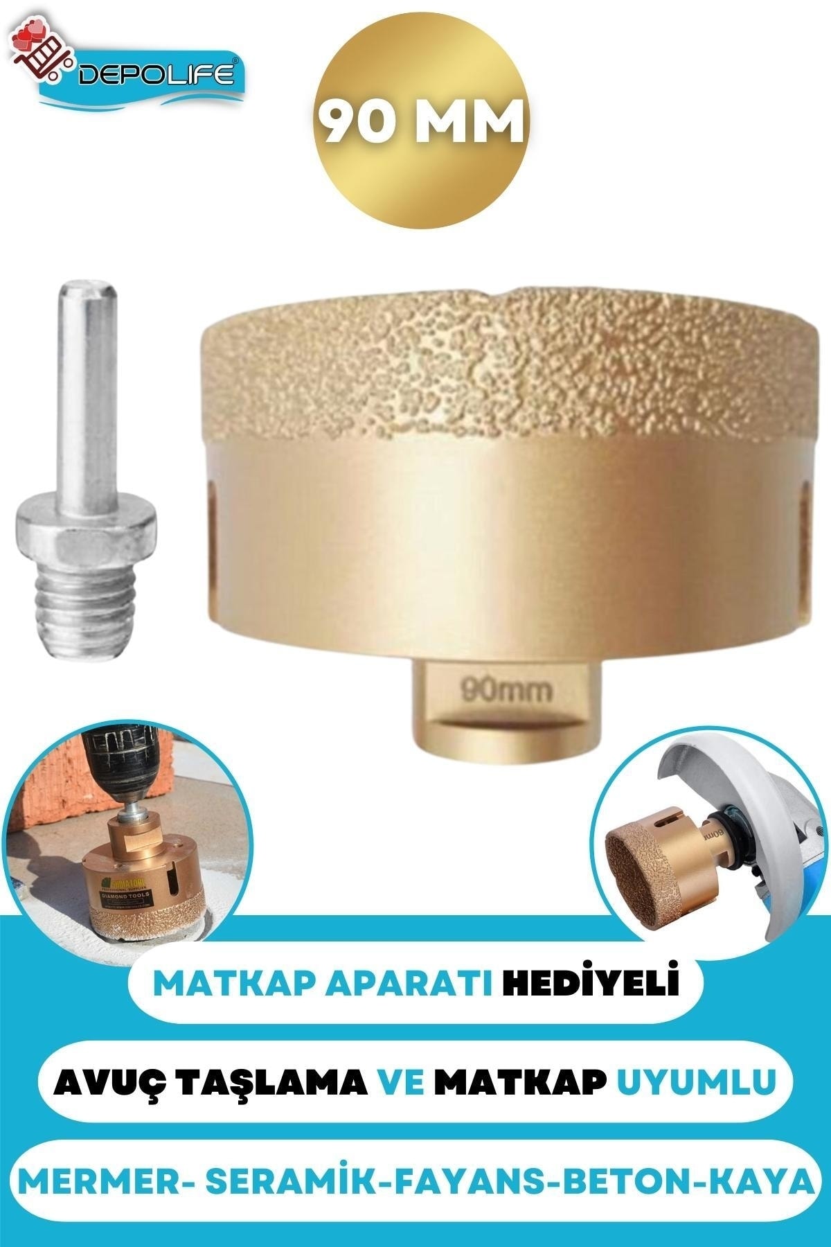 90 Mm Granit Mermer Fayans Beton Taş Delme Panç Canavar Spiral Avuç Taşlama Matkap Uyumlu M14 Aparat