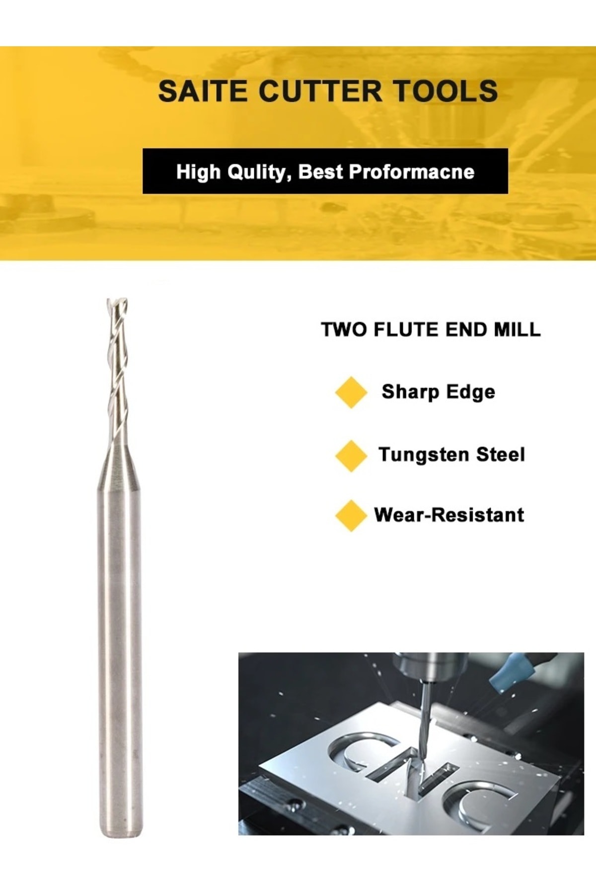 freze için kesim tek flüt karbür End Mill 2mm CNC uç Spiral yönlendirici alüminyum bakır ahşap MDF
