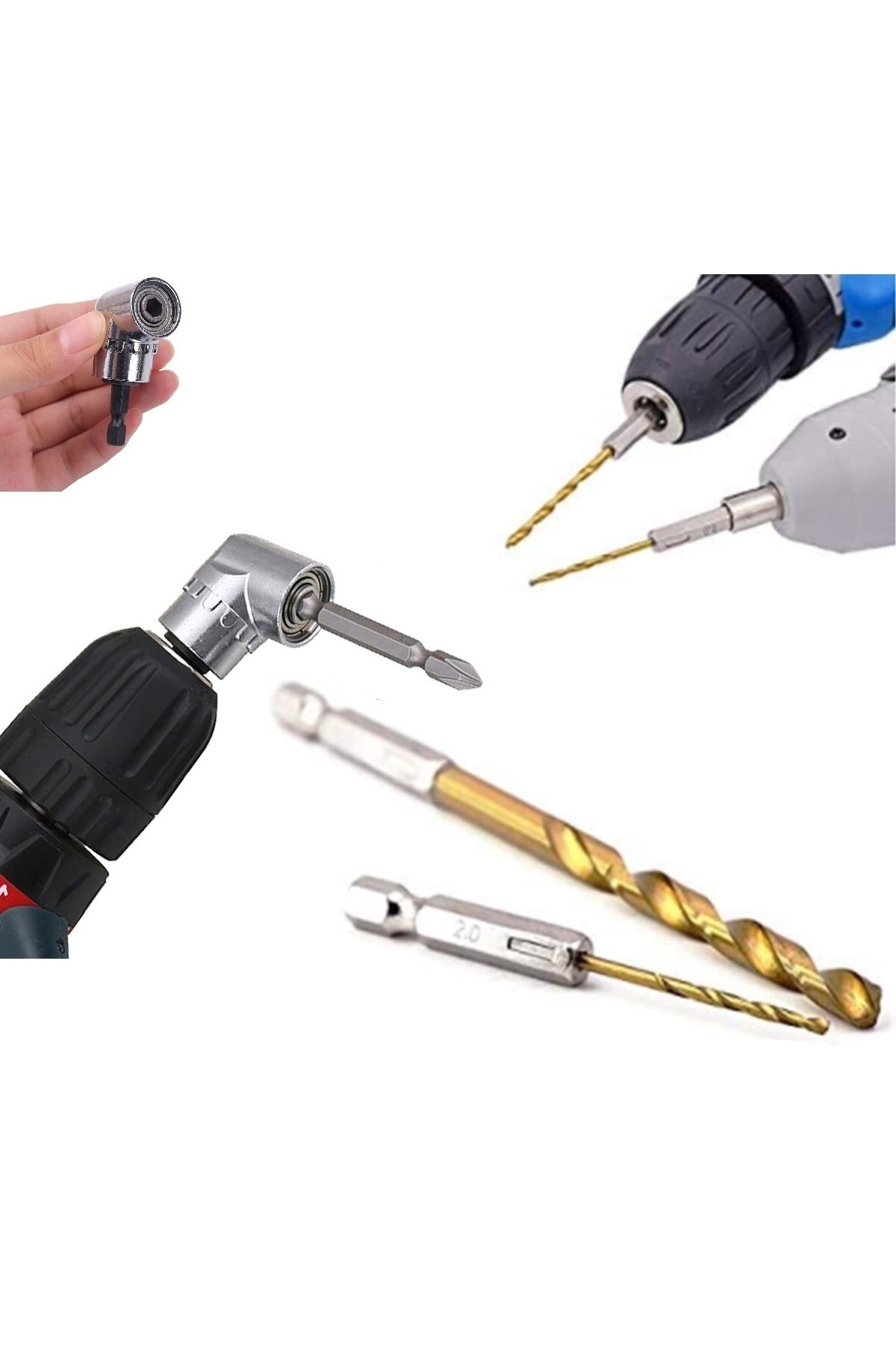 Altıgen 1/4 Hex Bit Uzatma Adaptörü 5li Titanyum Matkap Ucu Seti Köşe Delme Vidalama Aparatı Altıgen
