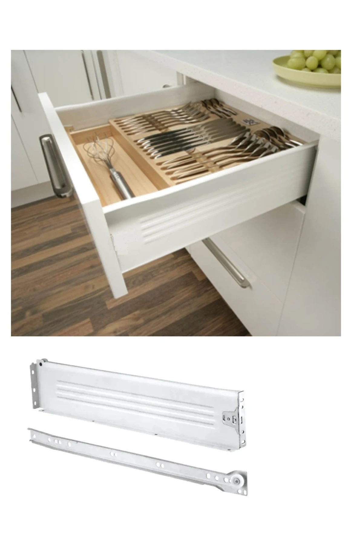 YANAKLI ÇEKMECE RAYI Metal Kenarlı Mutfak çekmece