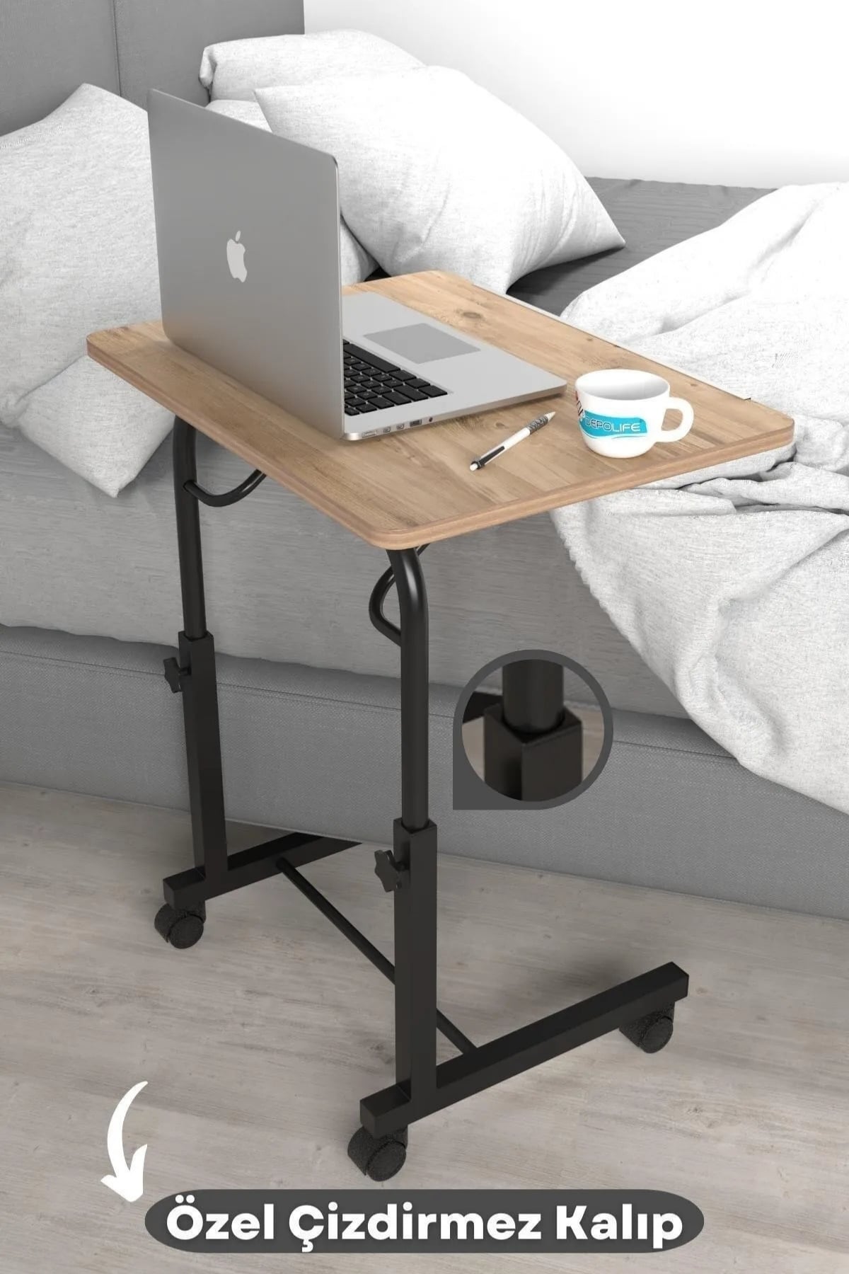 Eğim Yükseklik Ayarlı 50x70 Laptop Sehpası Ders Bilgisayar Çalışma Masası Metal Ayak Tekerlekli