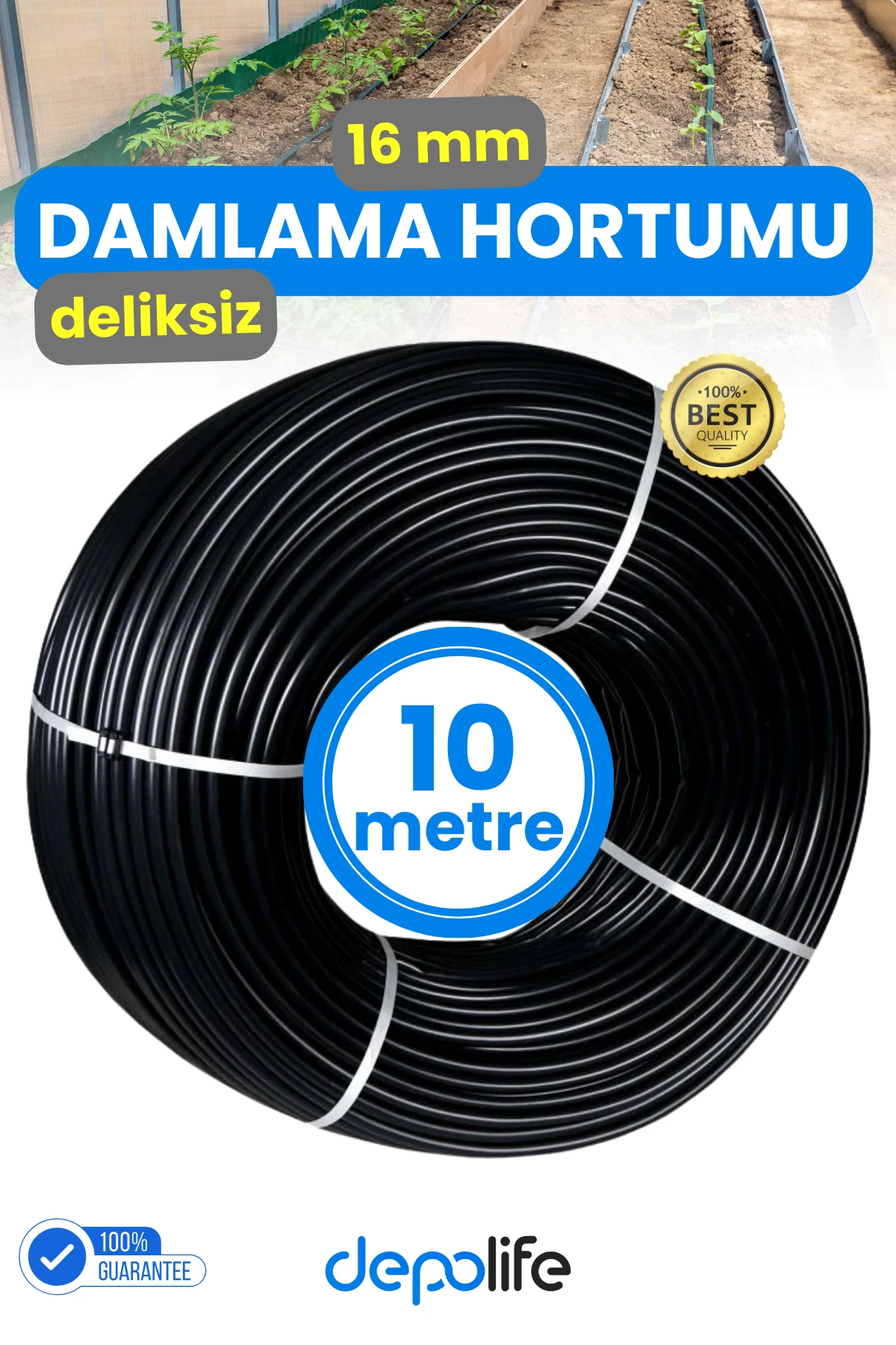 10 Metre 16mm Deliksiz Damlama Hortumu Sulama Serinletme Bahçe Sera Tarla Bitki Ağaç Sulama Borusu