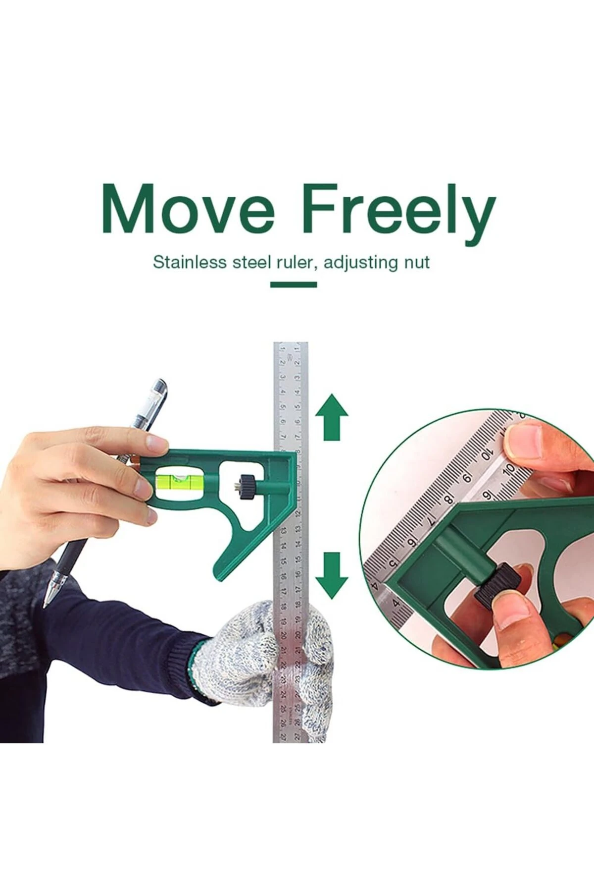 Su terazili ayarlı Kombine cetvel Paslanmaz Alüminyum Açı ölçer Marangoz Mühendis 45°/90° 300mm