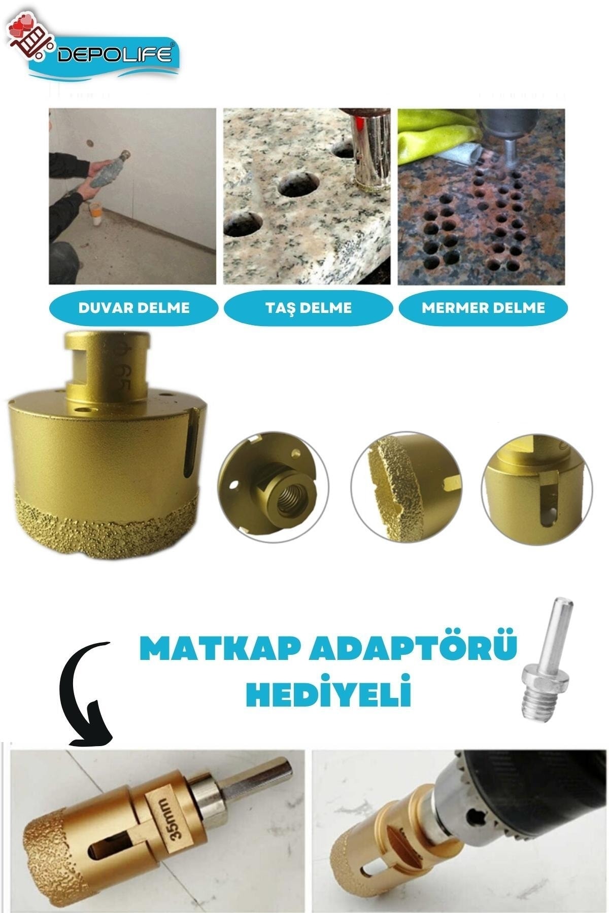35 Mm Granit Mermer Granit Beton Taş Delme Panç Canavar Avuç Taşlama Matkap Uyumlu Uç M14 Aparat